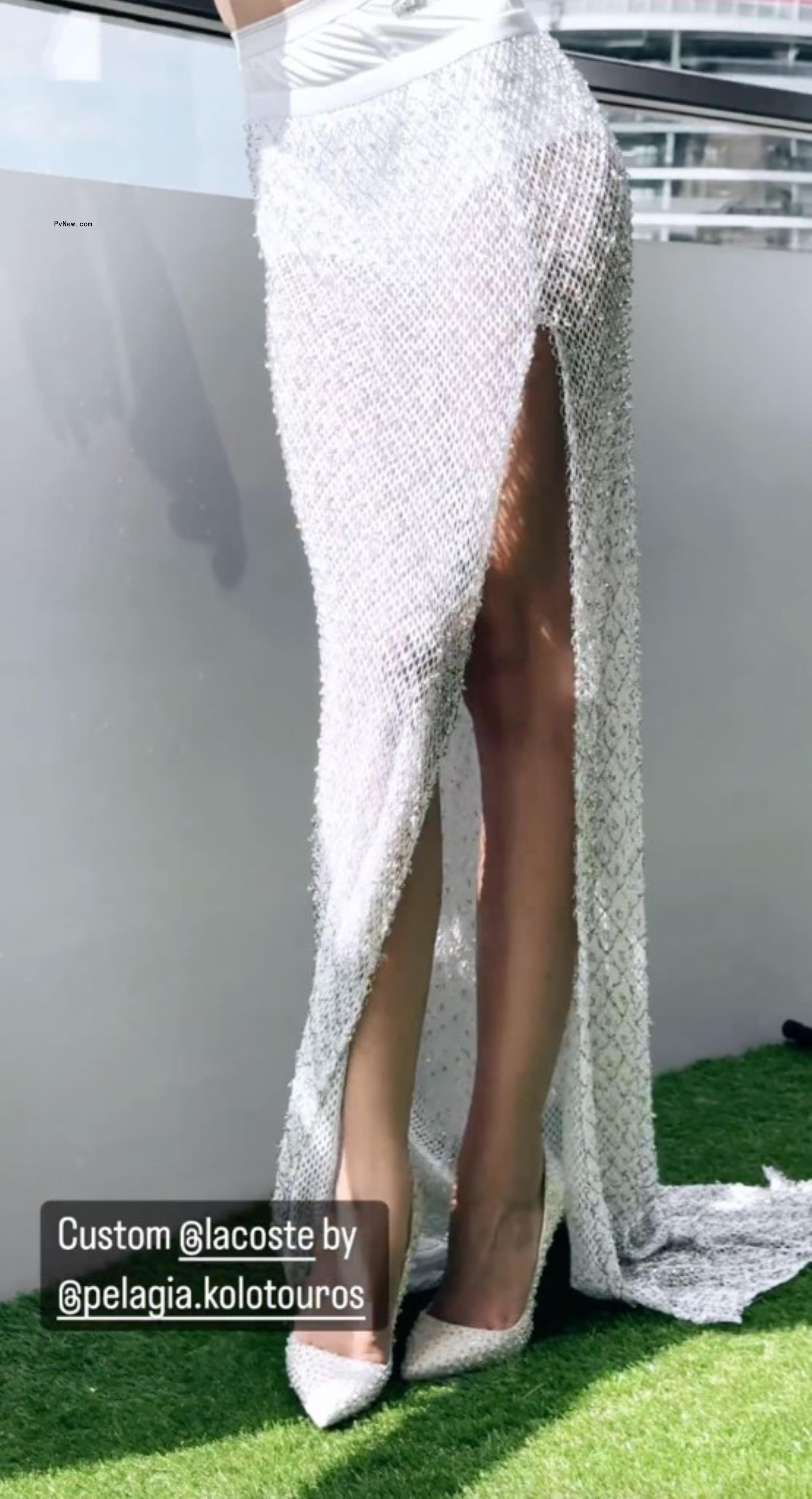 Zendaya wearing a white Lacoste set for the 'Challengers' press tour