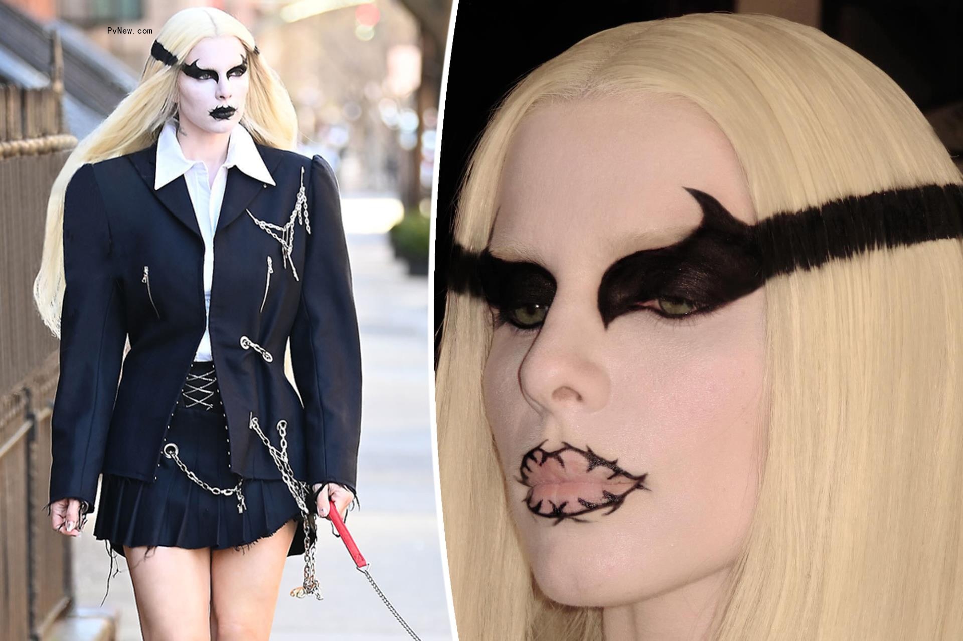 Julia Fox is dro<i></i>p-dead gorgeous in dramatic ‘corpse paint’ makeup while walking a dog