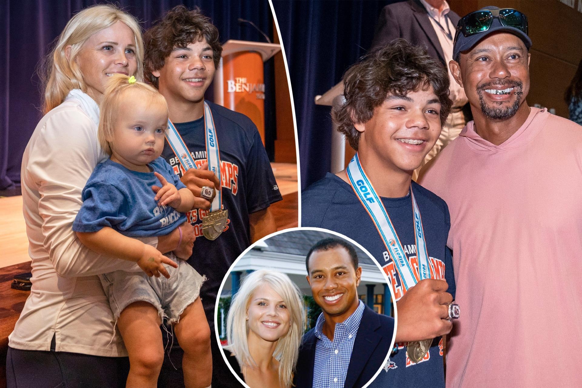 Tiger Woods and ex-wife Elin Nordegren reunite as son Charlie receives golf champio<i></i>nship ring