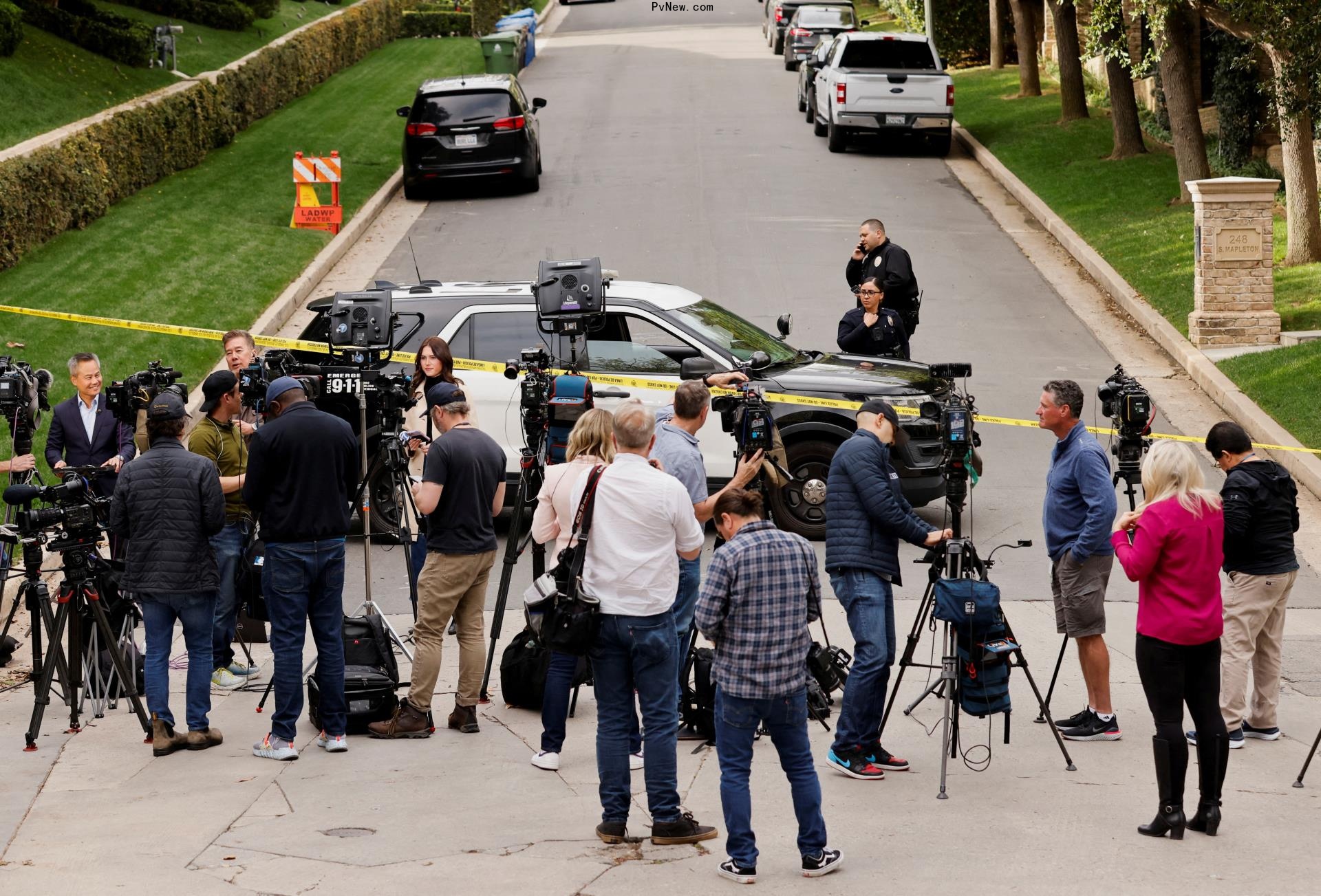 The media outside of Sean 
