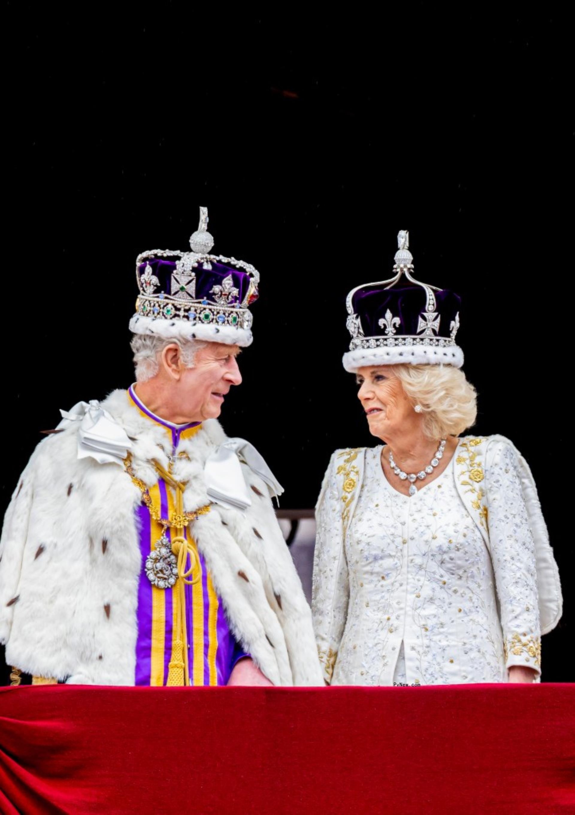 King Charles III and Queen Camilla at their coronation. 
