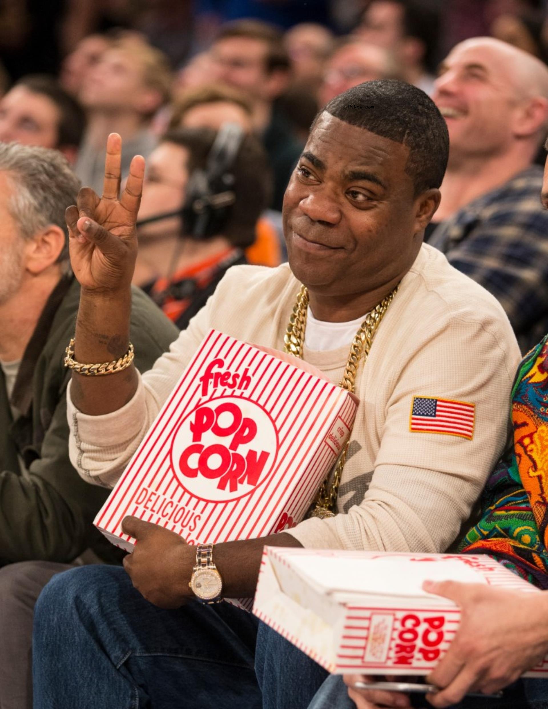 Tracy Morgan sitting with popcorn