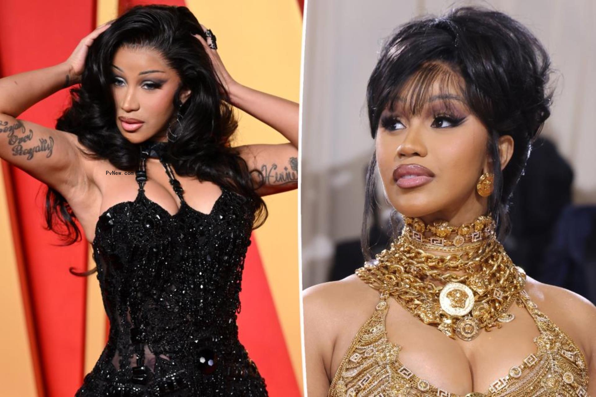 A split of two Cardi B images.