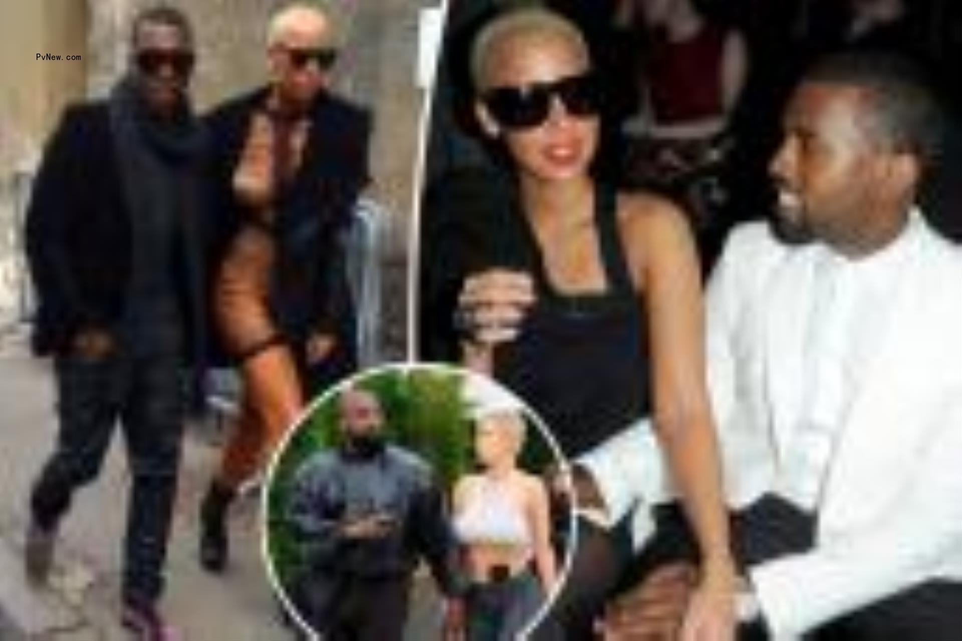 Amber Rose and Kanye West split image with inset of him and Bianca Censori.