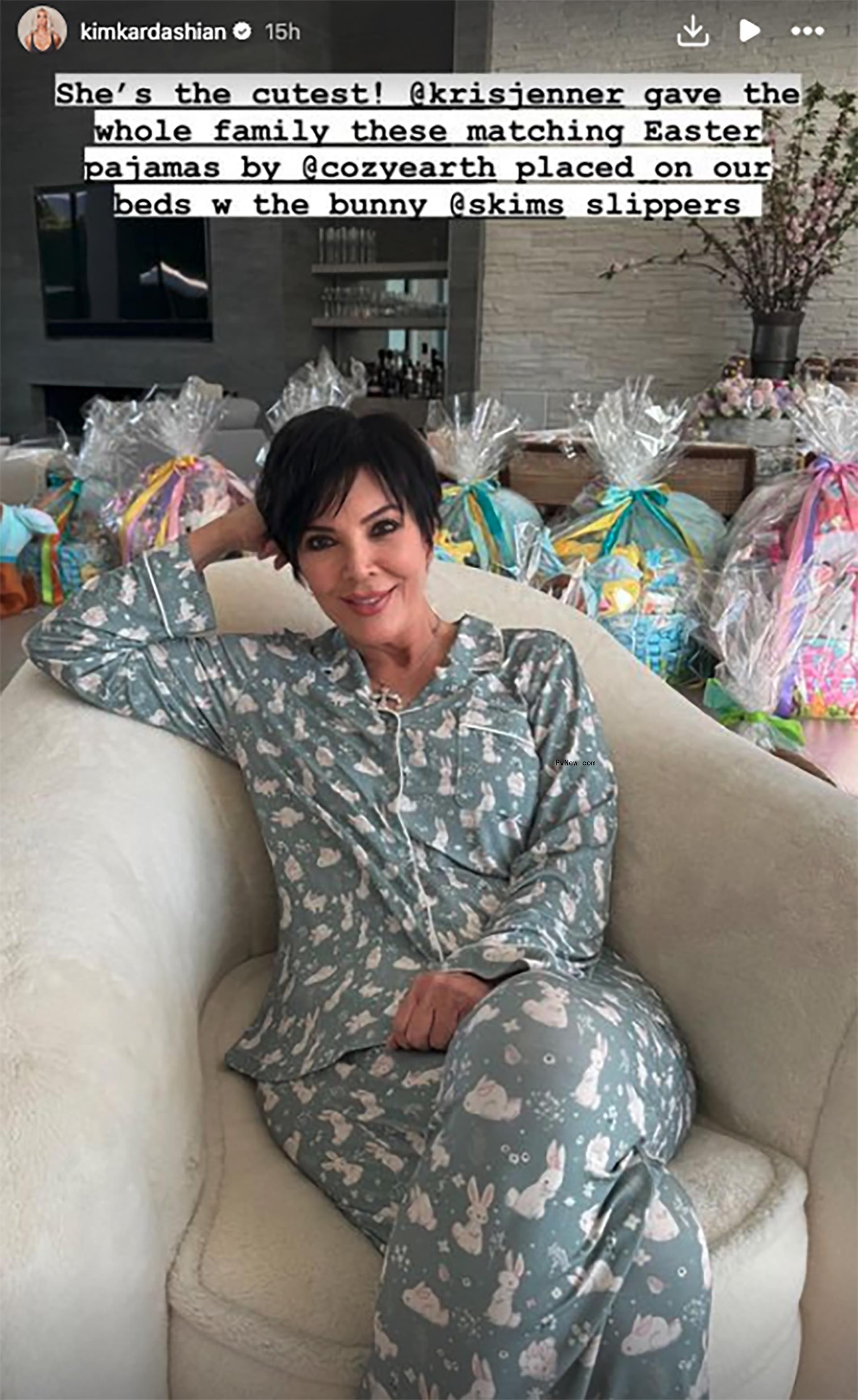 Kim Kardashian's Instagram Story of Kris Jenner in Easter pajamas