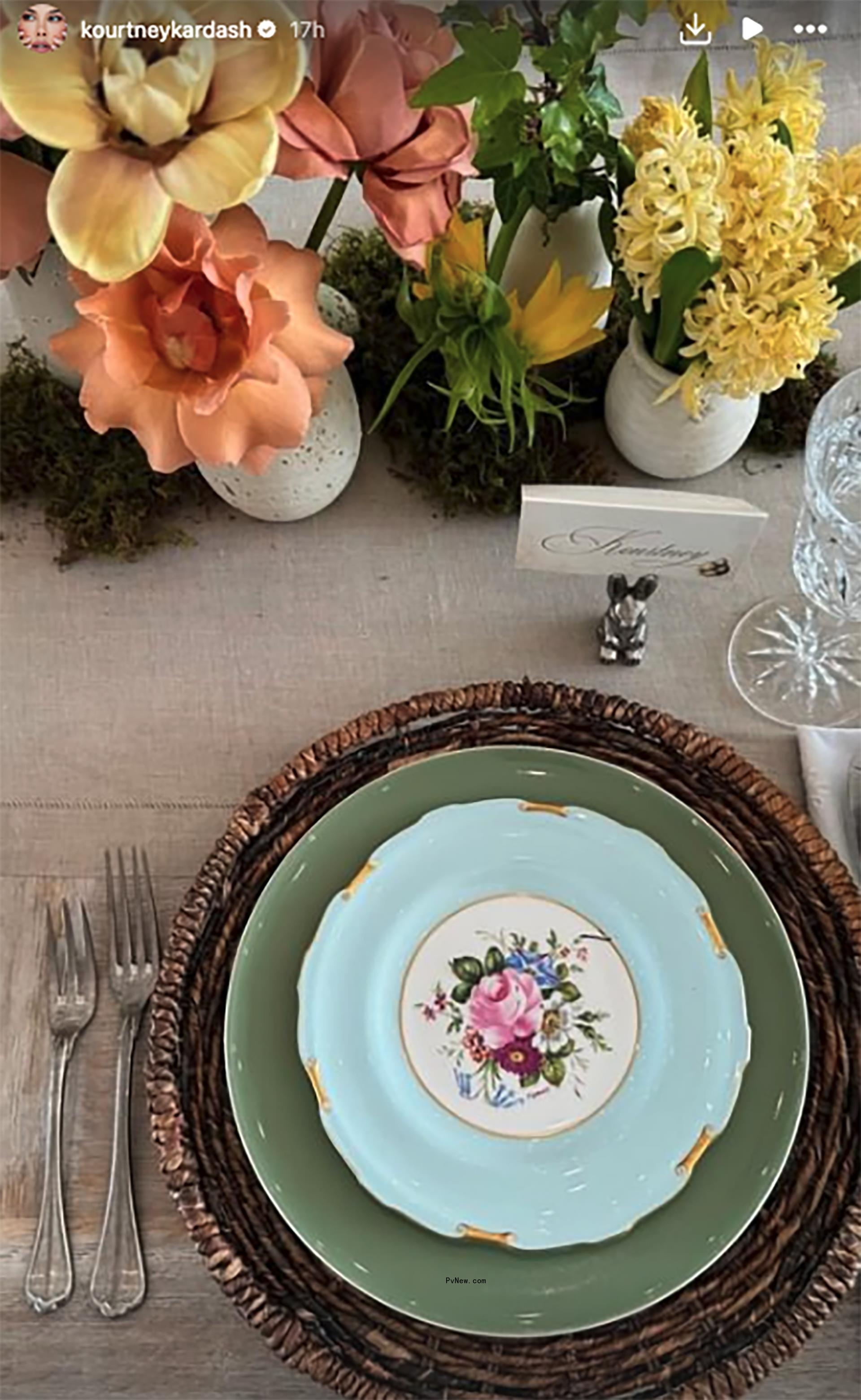 A screenshot of Kourtney Kardashian's Easter table setting