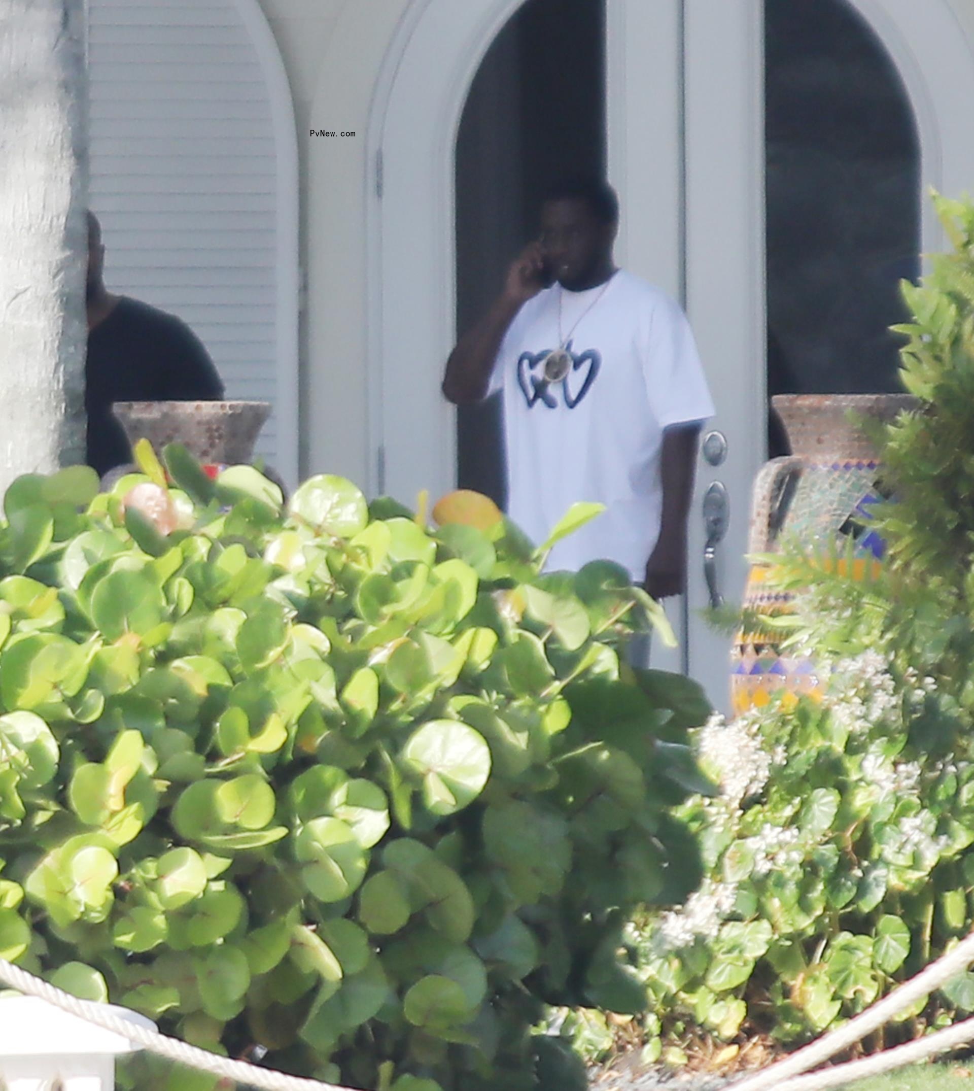 Sean Combs outside his miami home.