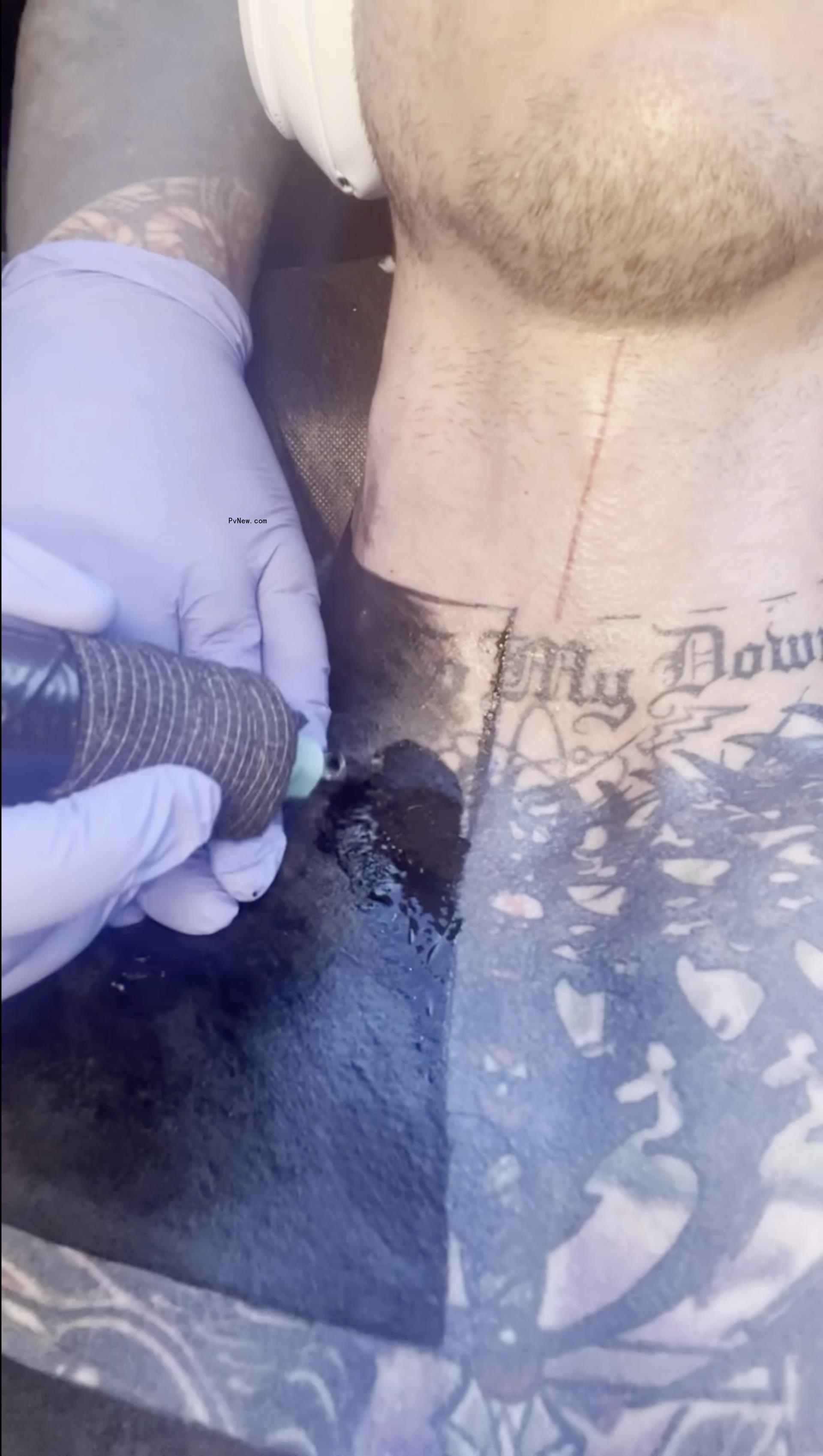 Machine Gun Kelly tattoo process video.