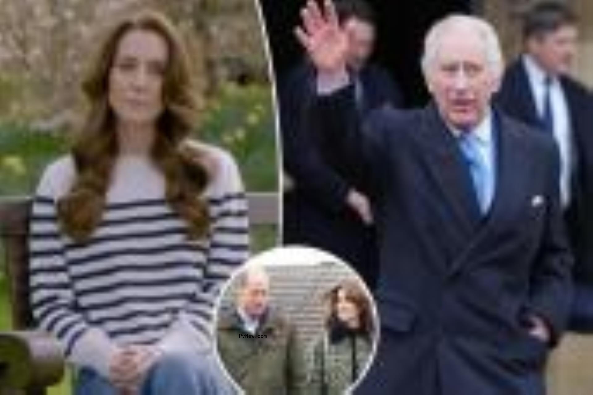 A composite Image of Kate Middleton, King Charles III and Middleton with Prince William.