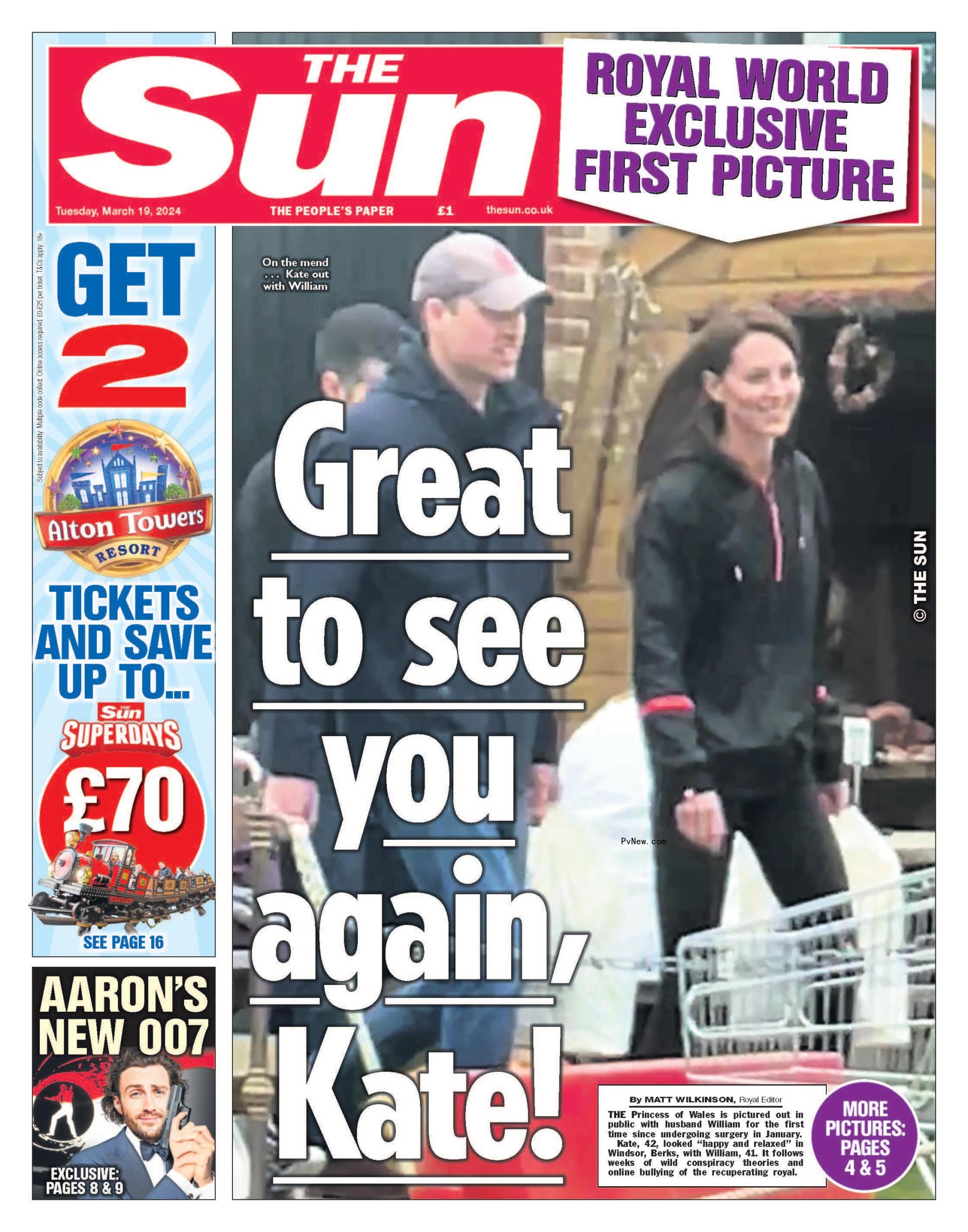 A SUN cover of Prince William and Kate Middleton walking at a farm store
