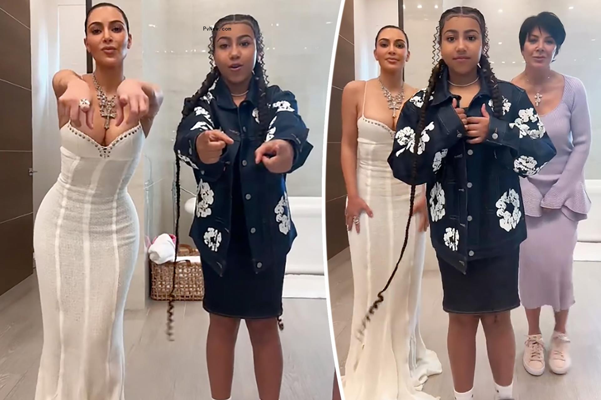 Kim Kardashian is all laced up in skintight dress and layers of crosses at family Easter party