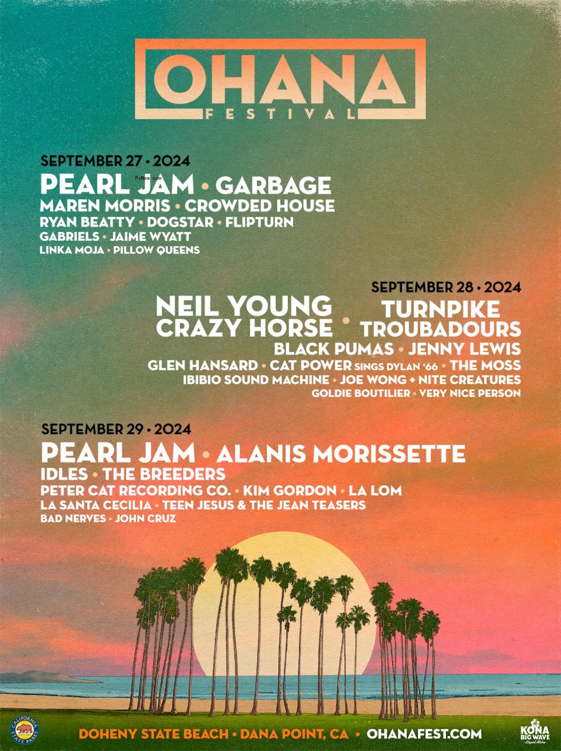 Neil Young & Crazy Horse, Pearl Jam to Headline Ohana Festival 2024