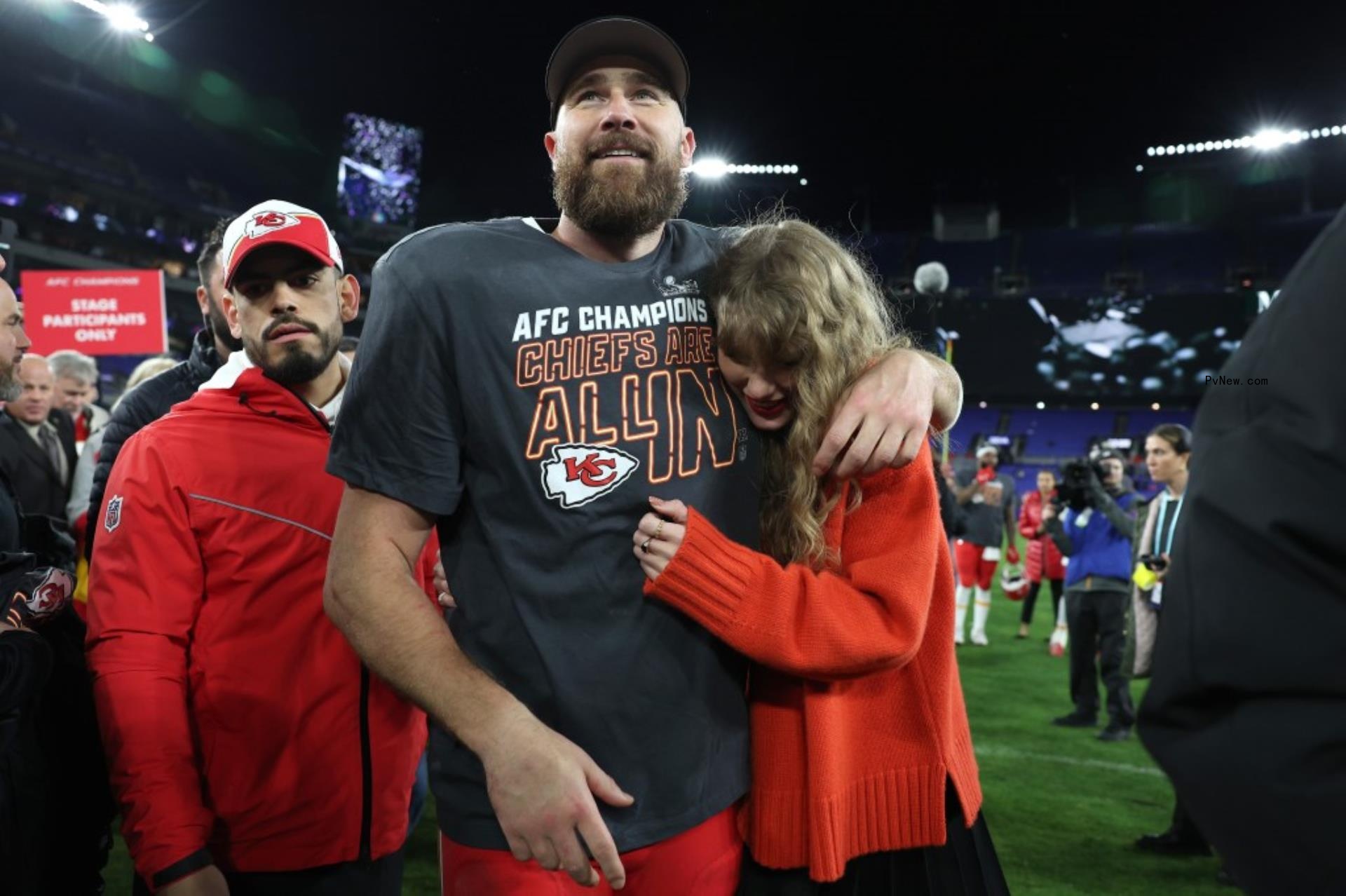 Travis Kelce and Taylor swift after the Super Bowl