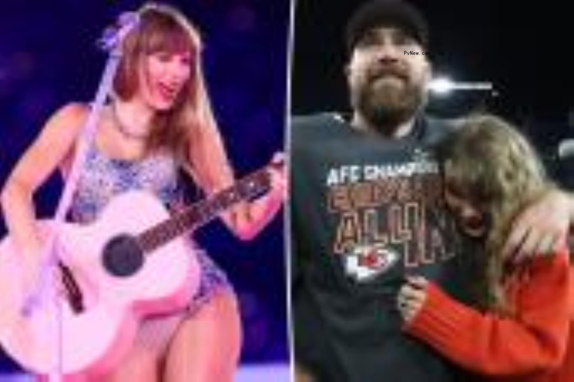 Taylor Swift and Travis Kelce split image.