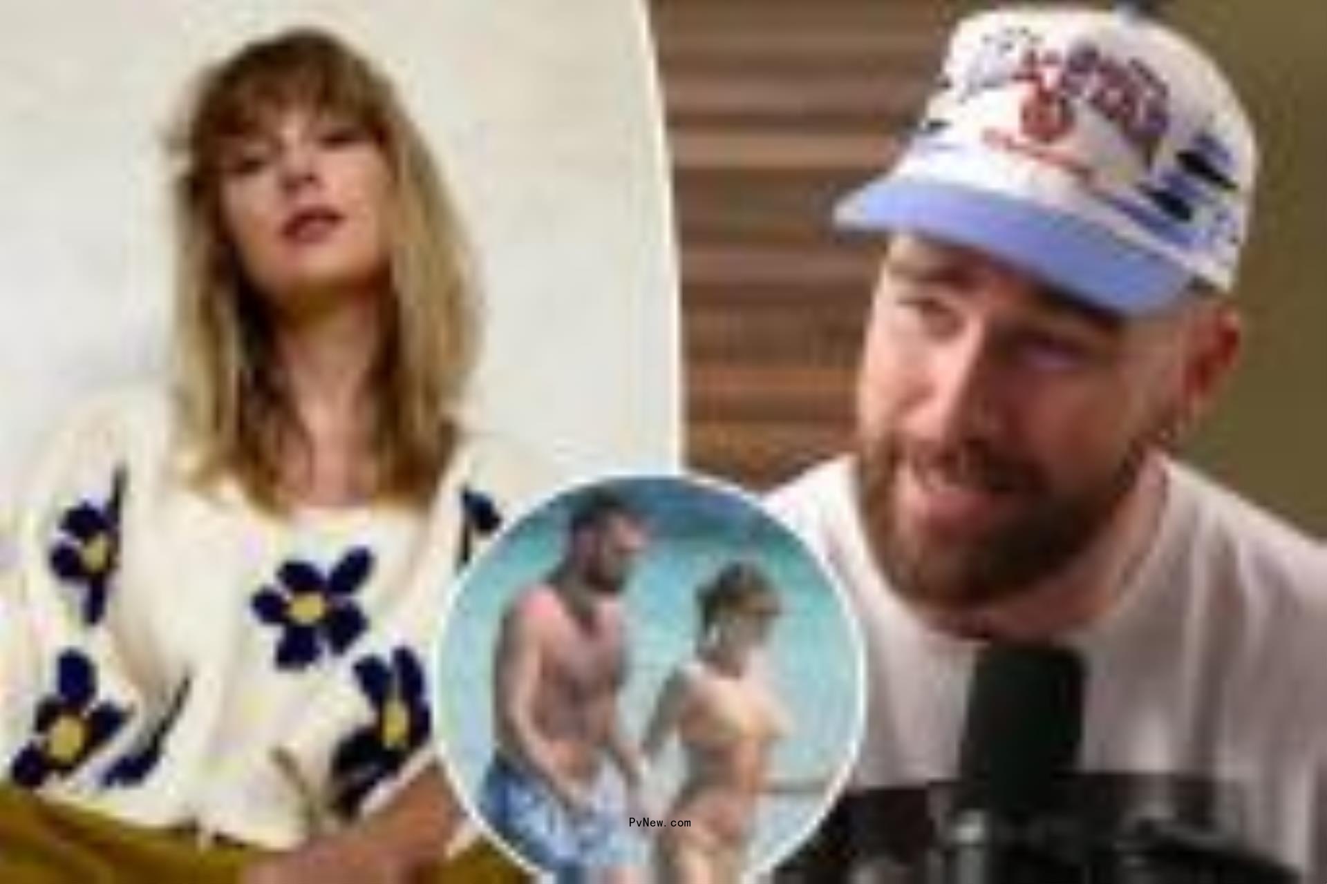 Taylor Swift split with Travis Kelce with an inset of them in the Bahamas.