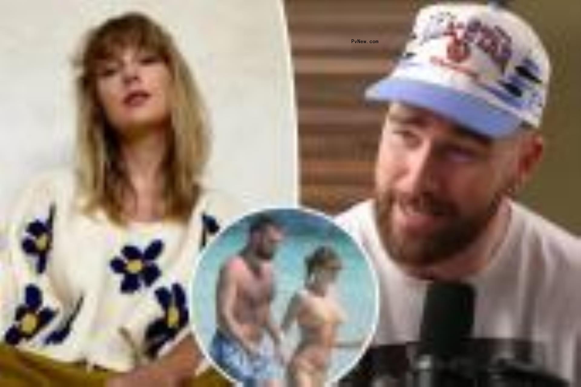 Taylor Swift split with Travis Kelce with an inset of them in the Bahamas.