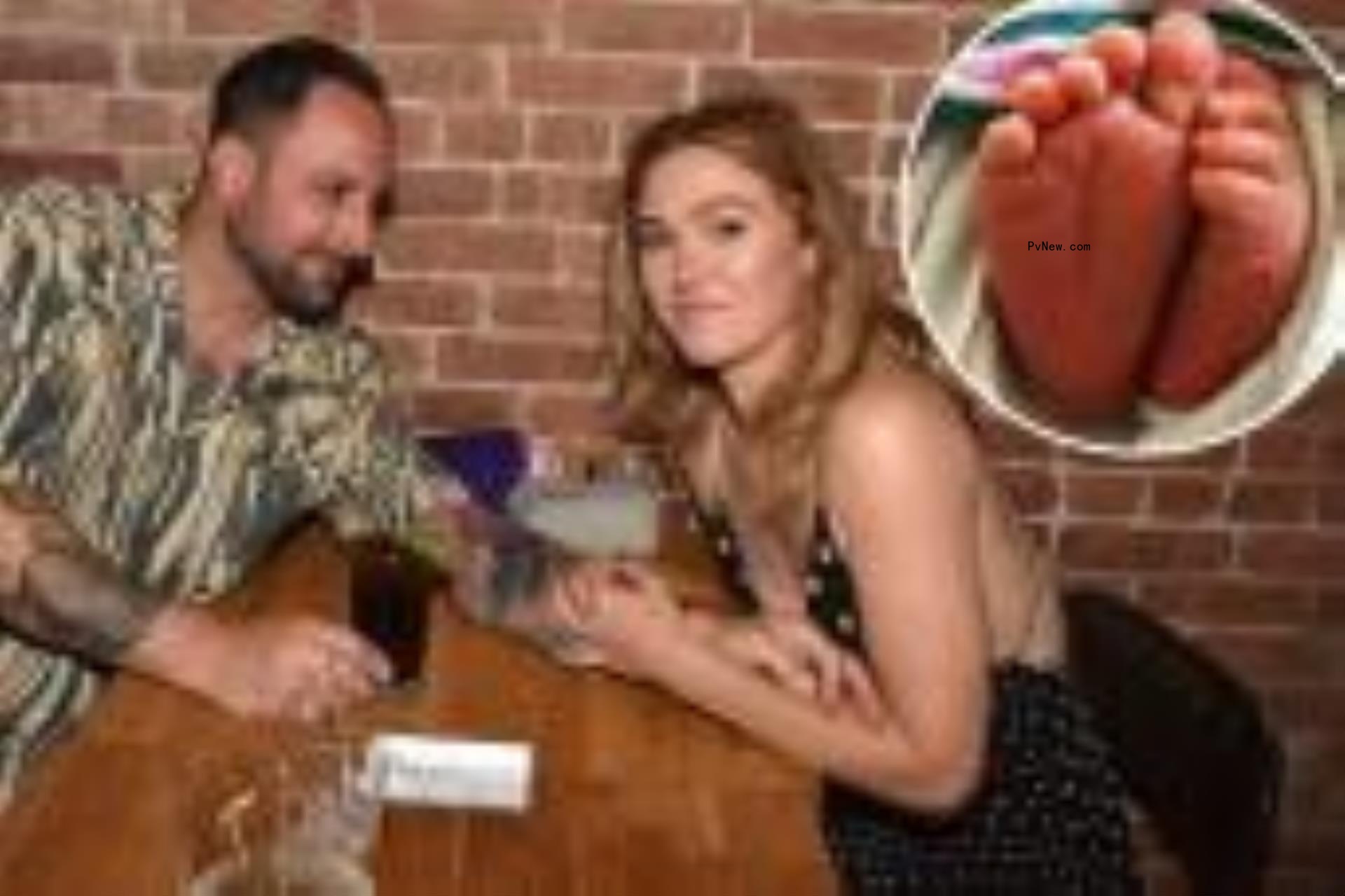 Julia Stiles and Preston Cook with an inset of their newborn's feet