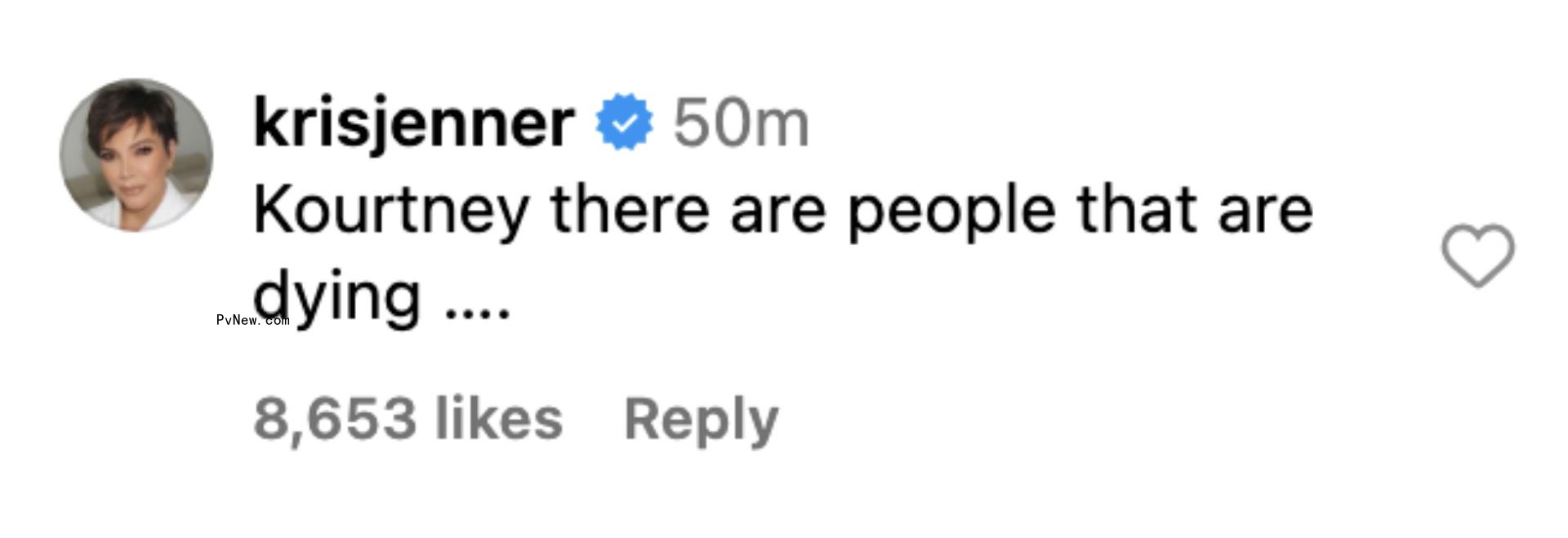 Kris Jenner commenting on Instagram 