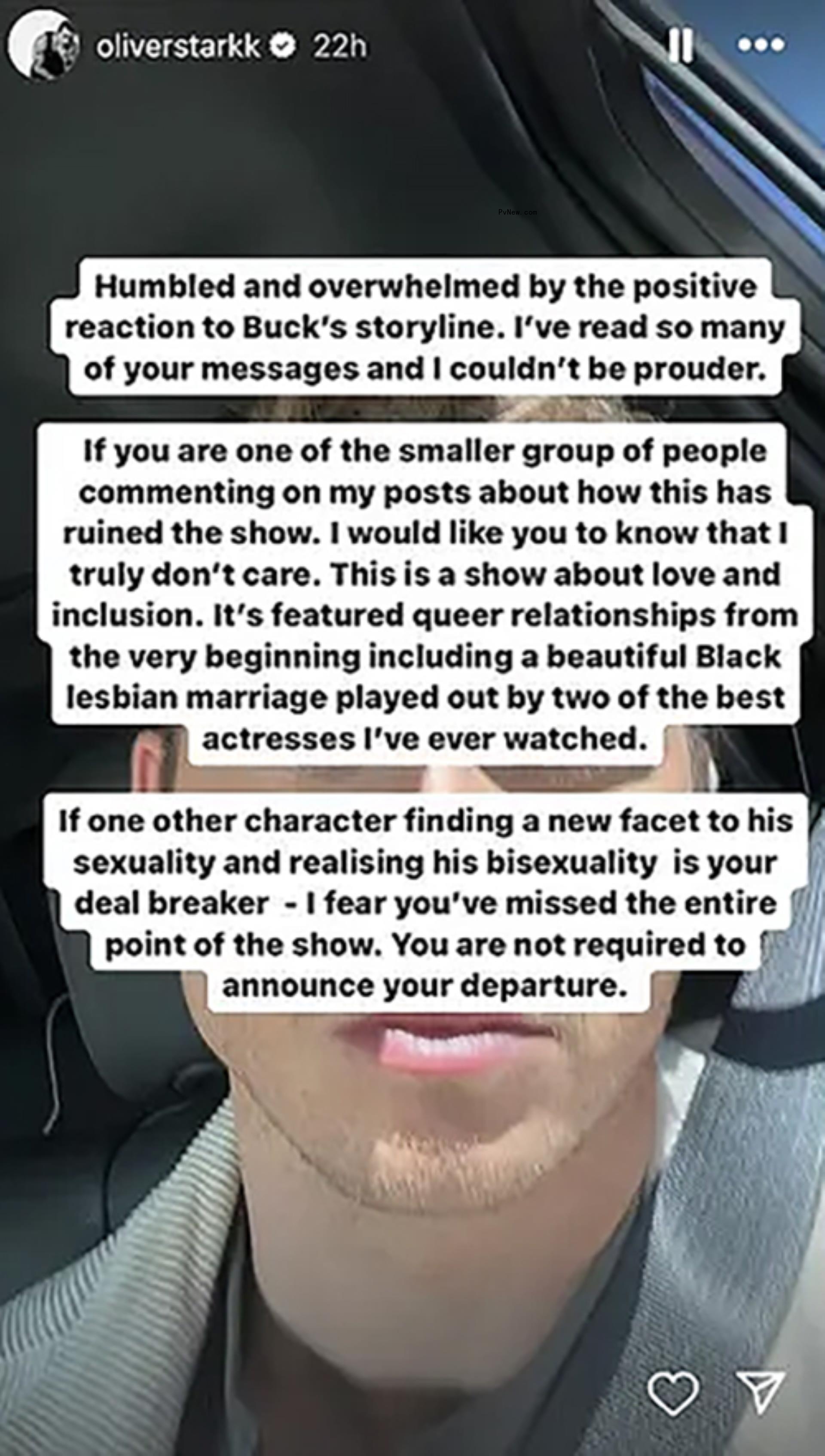 Oliver Stark sharing a message on Instagram