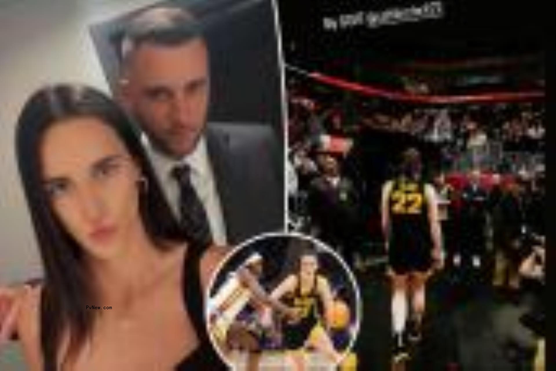 Caitlin Clark after her NCAA Champio<i></i>nship game loss split with her and her boyfriend with an inset of her playing.