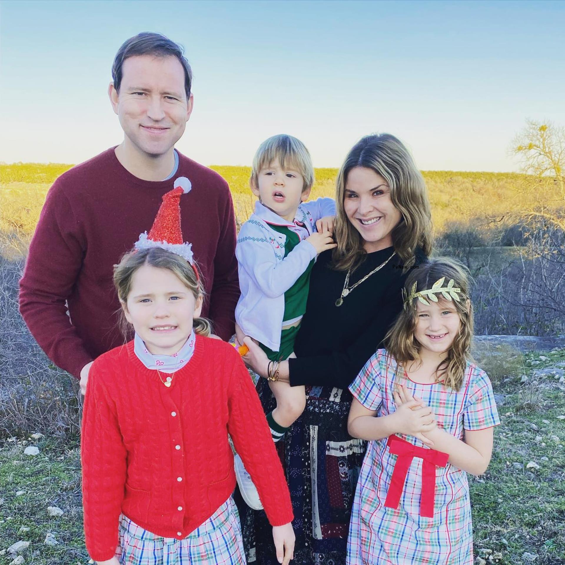 Jenna Bush Hager and Henry Hager posing with their three kids