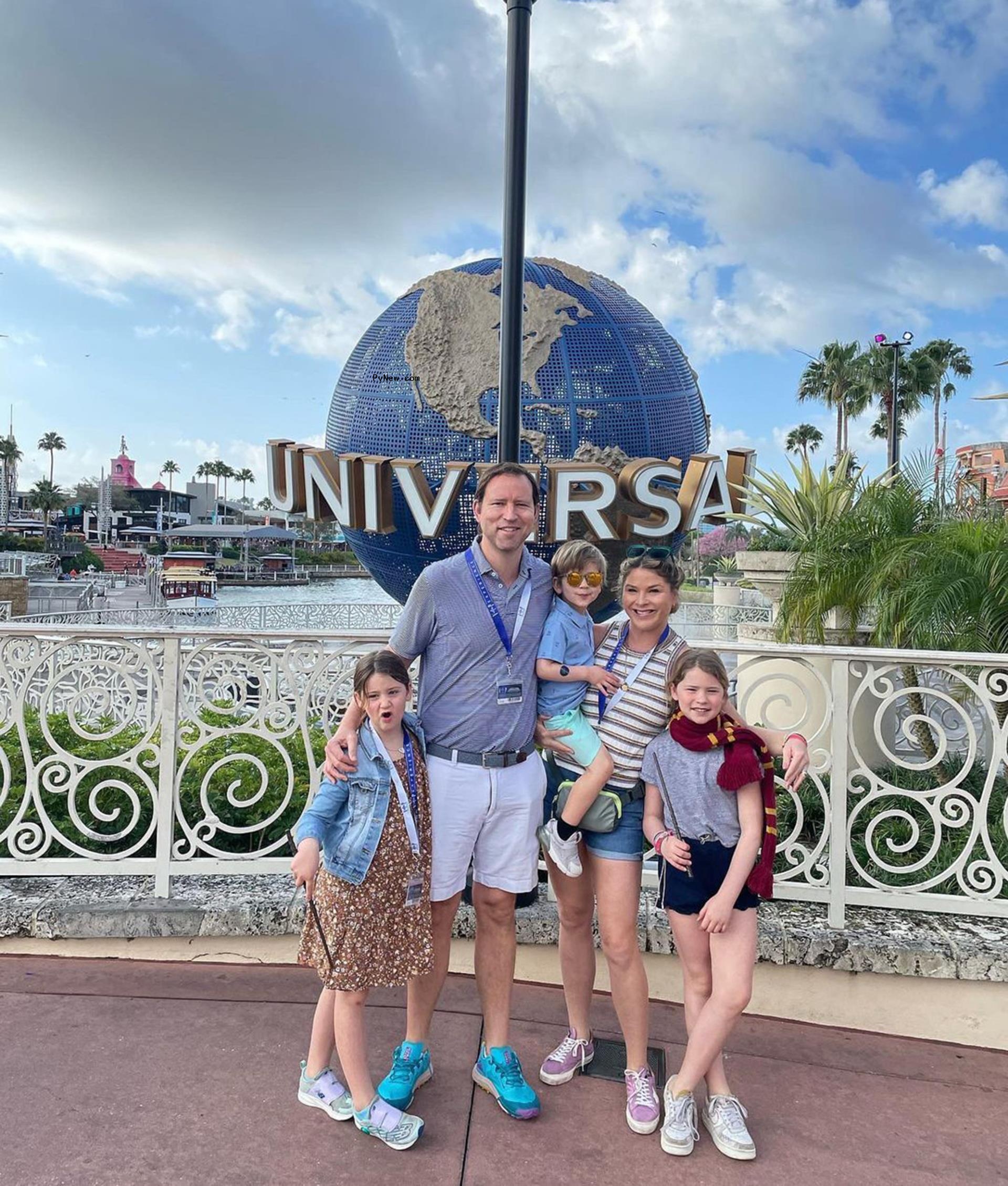Jenna Bush Hager and Henry Hager posing with their three kids