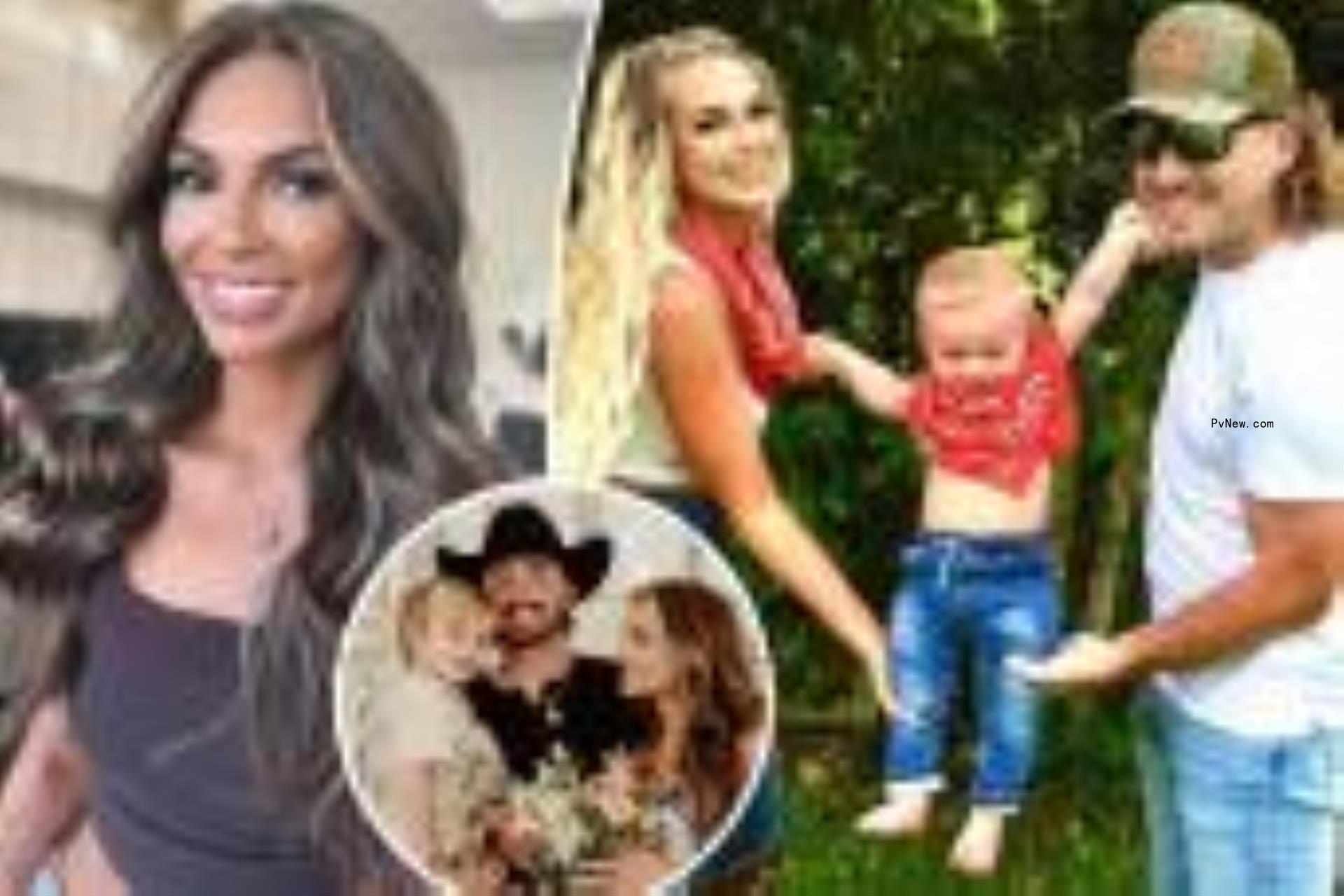 A split photo of a selfie of KT Smith, Morgan Wallen and KT Smith playing with their son and a small photo of KT Smith with Luke Scornavacco