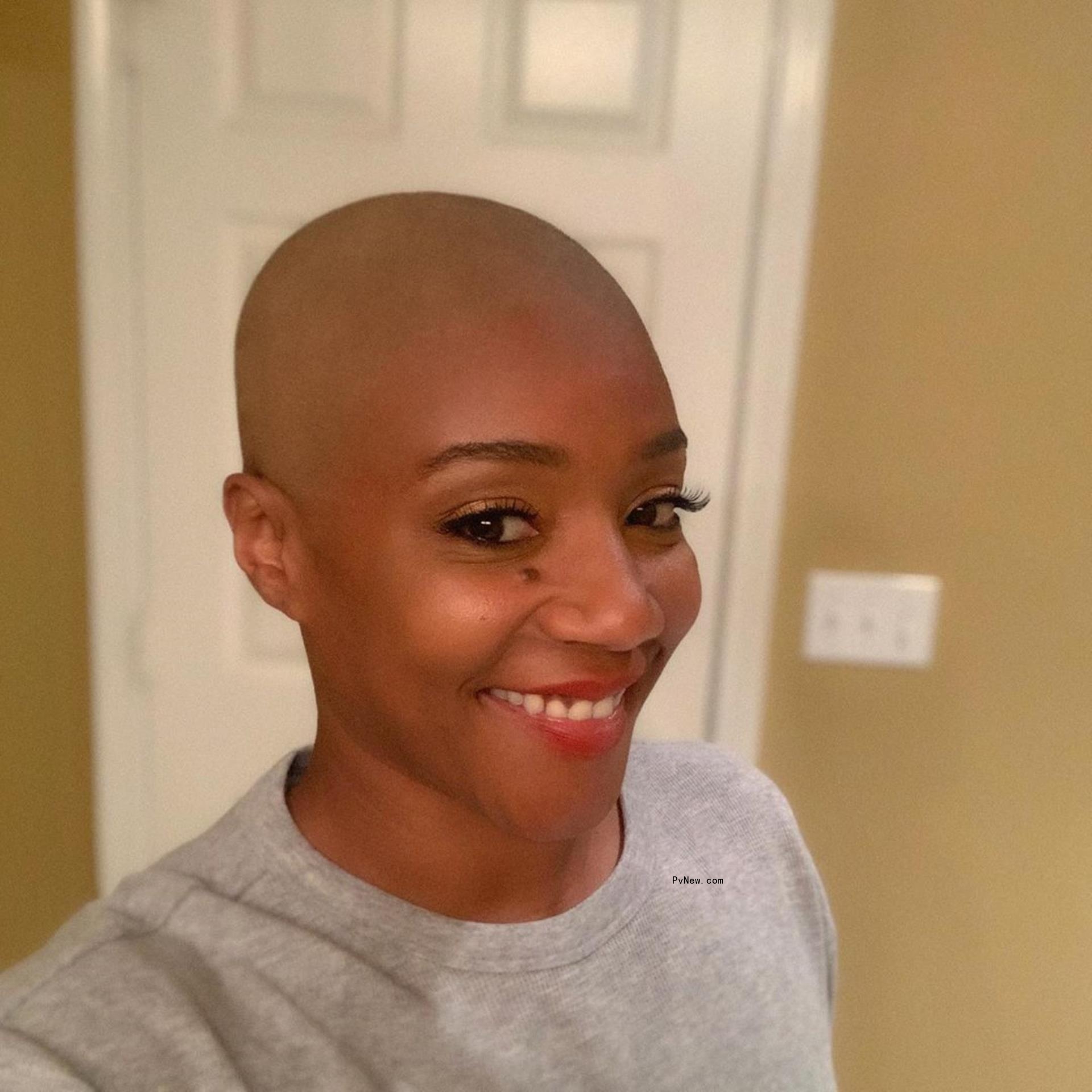 Tiffany Haddish with a shaved head.