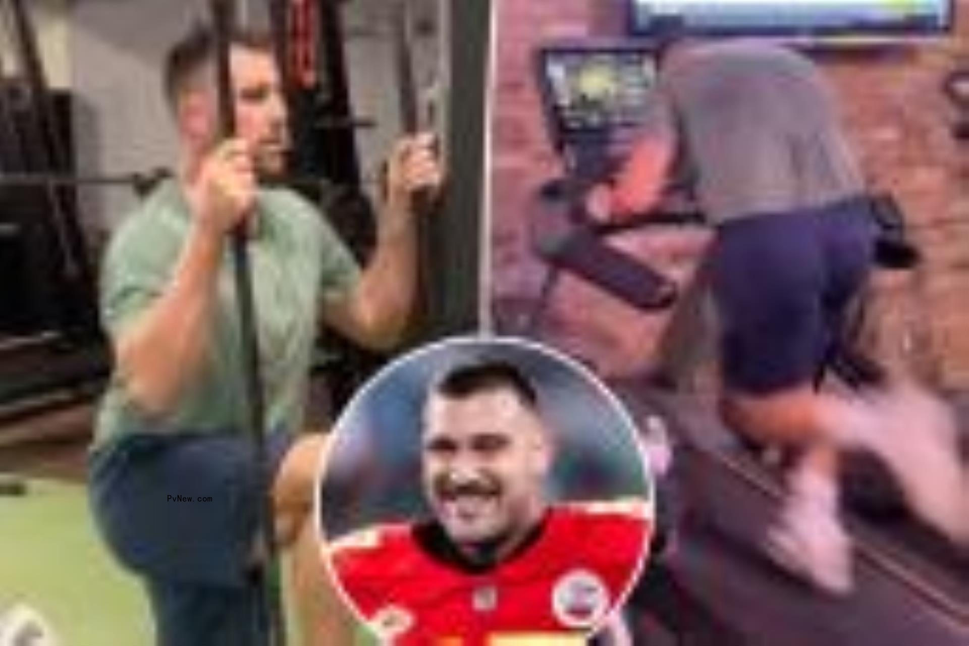 Travis Kelce working out split image.