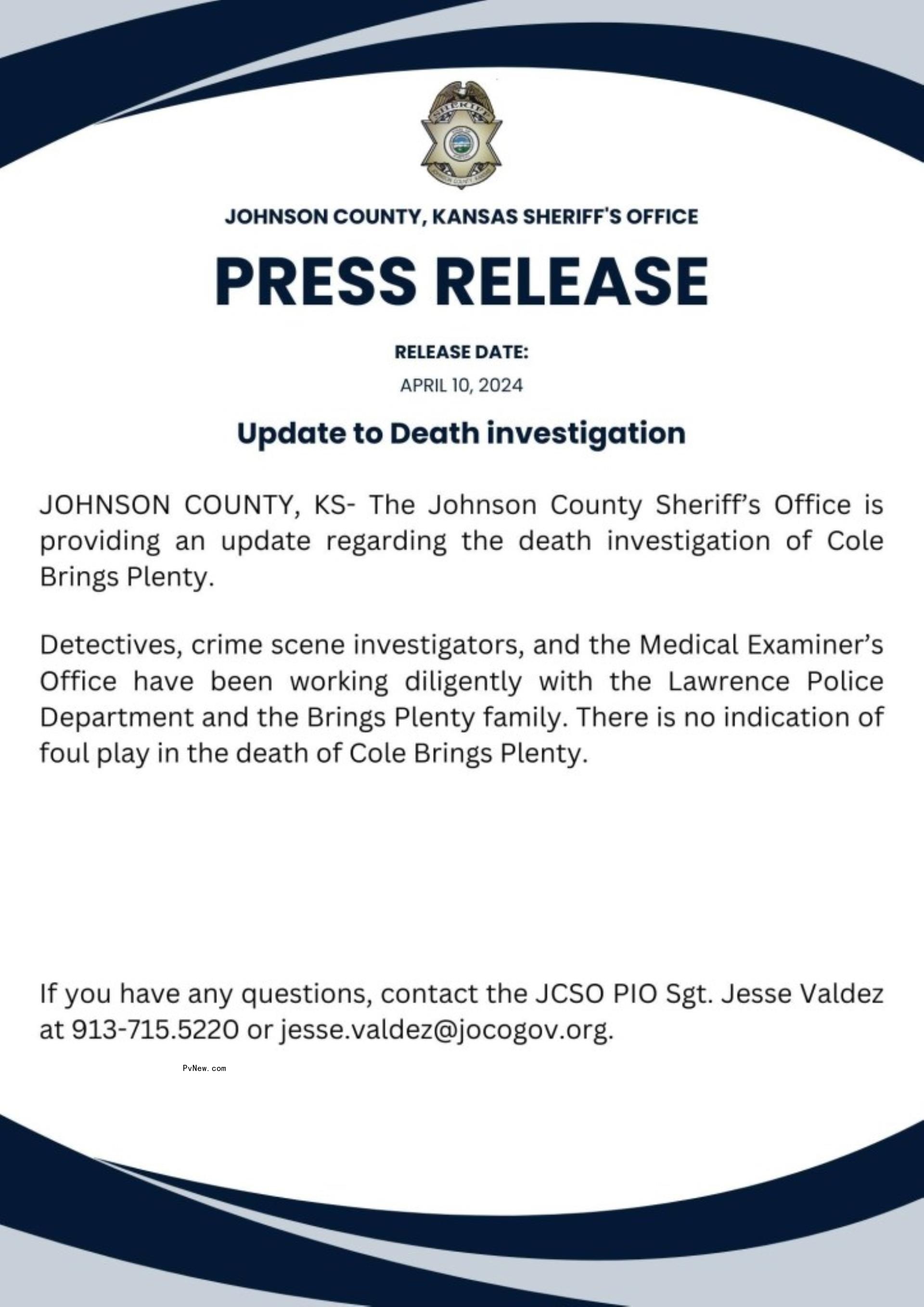 Cole Brings Plenty press release