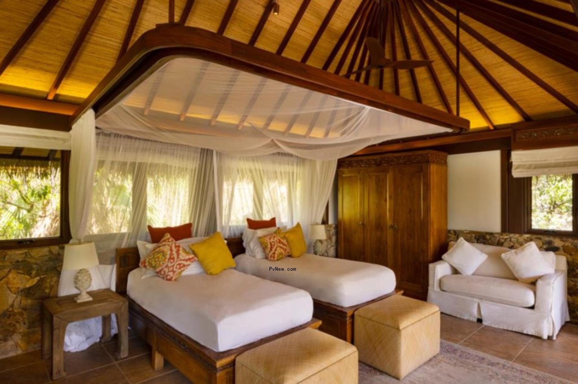 A bedroom on Necker Island. 