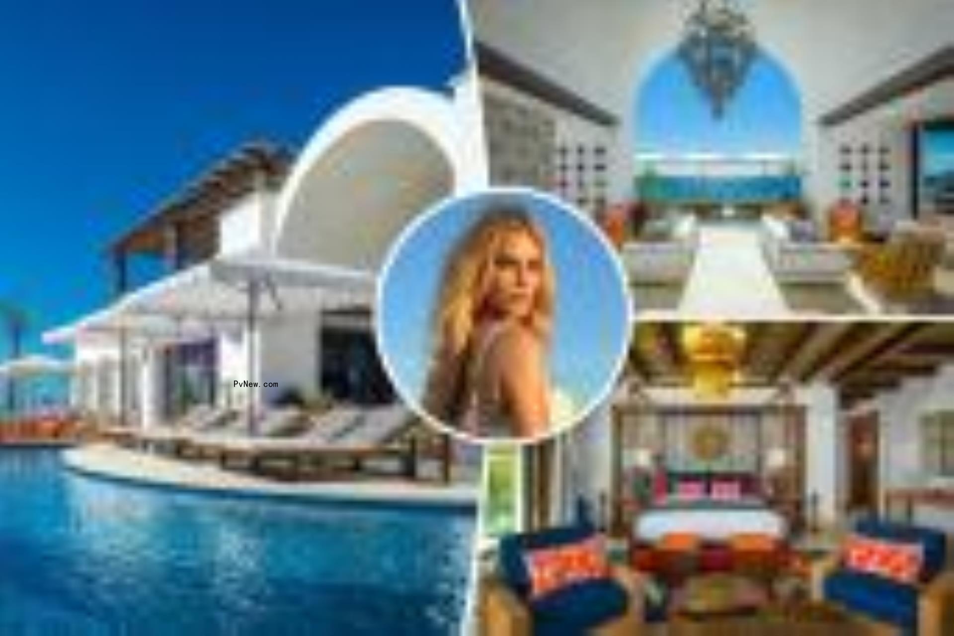 Jessica Simpson inset with her Cabo San Lucas, Mexico hone.