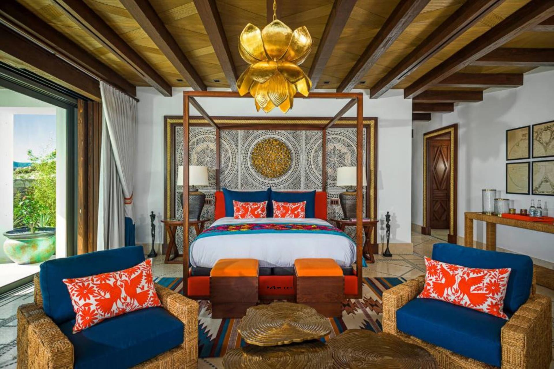 a bedroom in the Villa La Datcha in Cabo San Lucas.