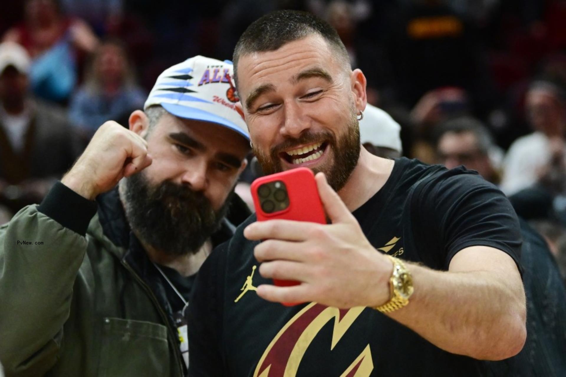 Travis and Jason Kelce snapping a selfie.