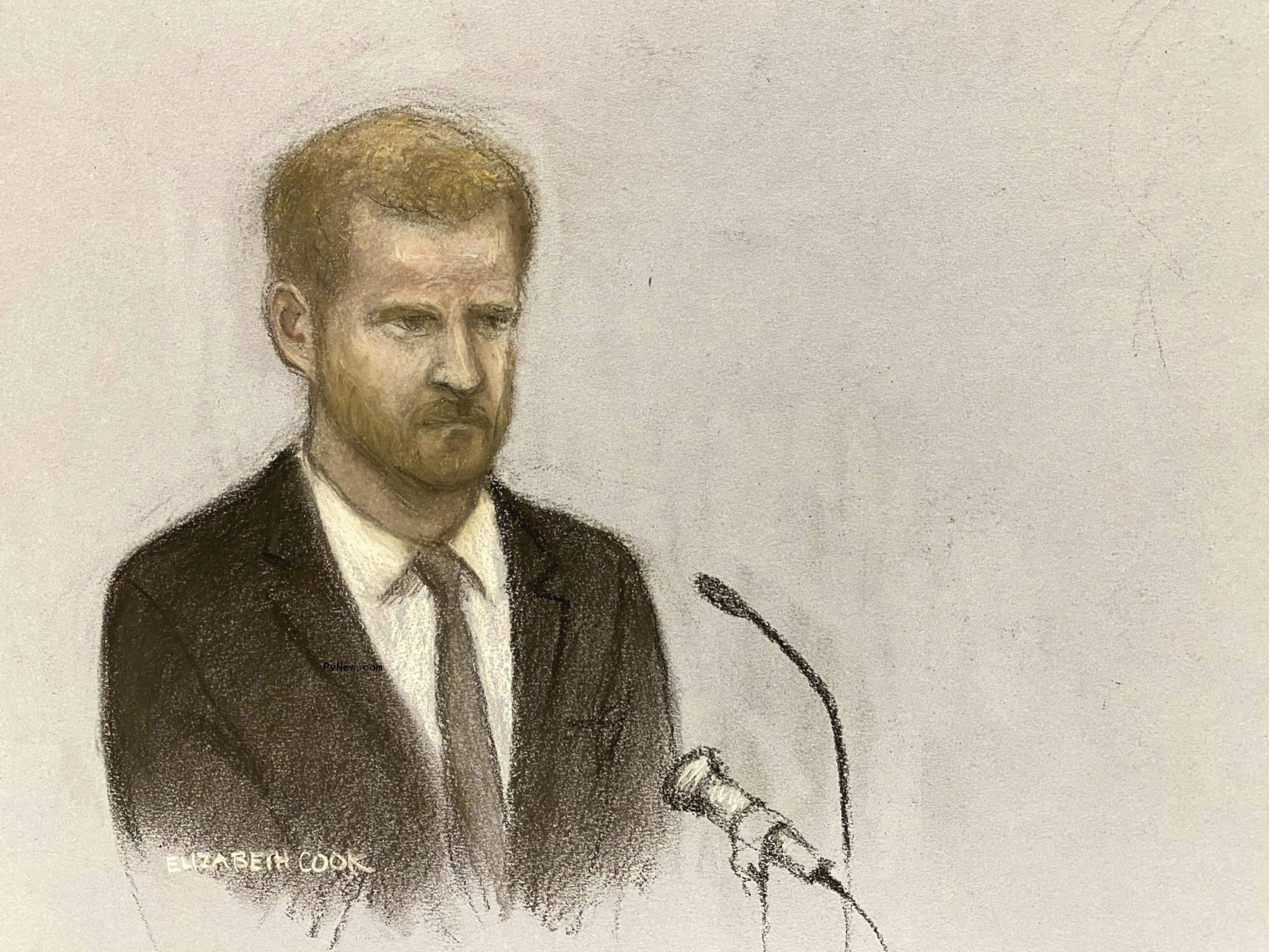 A drawing of Prince Harry in court.