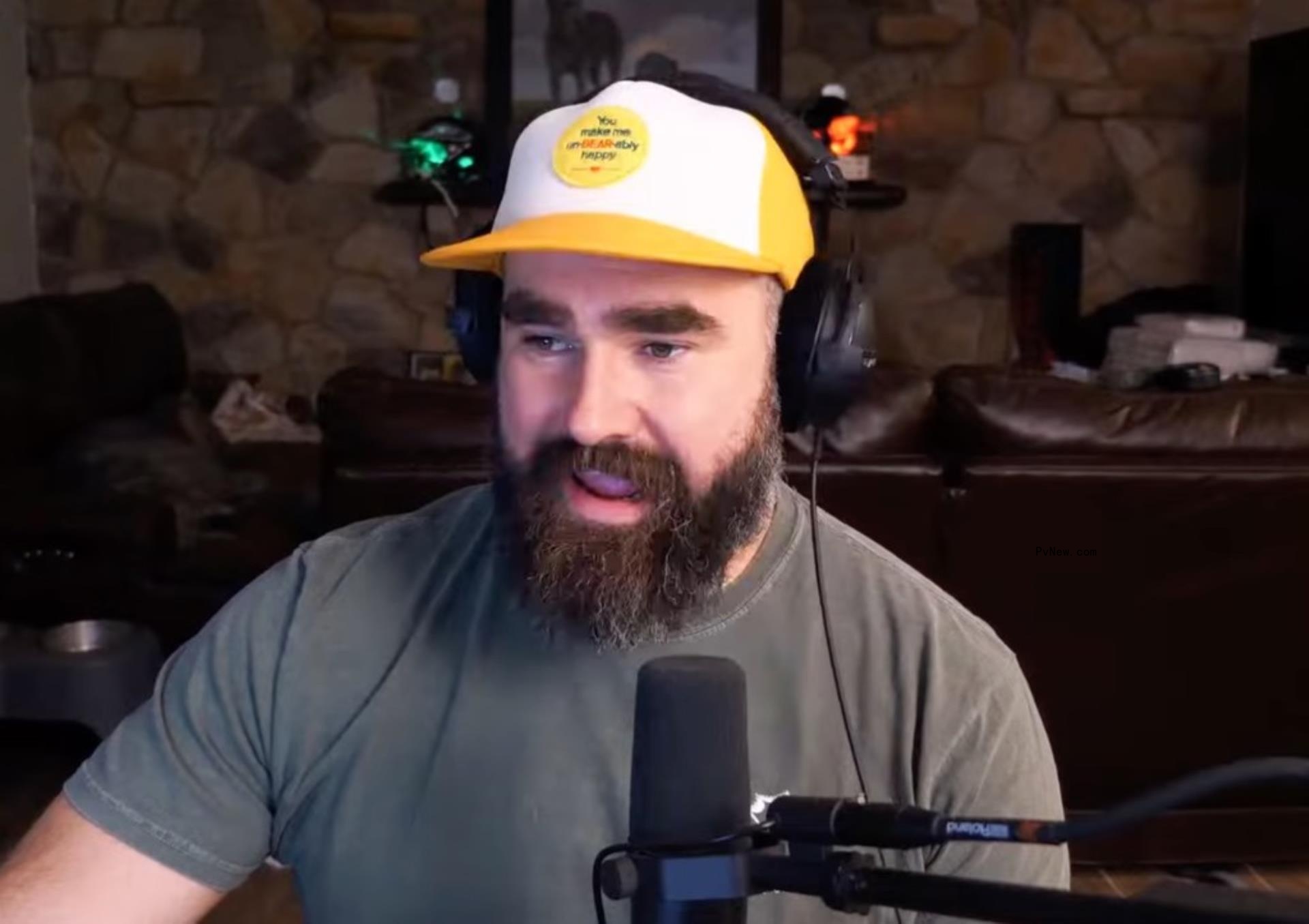 Jason Kelce podcasting.