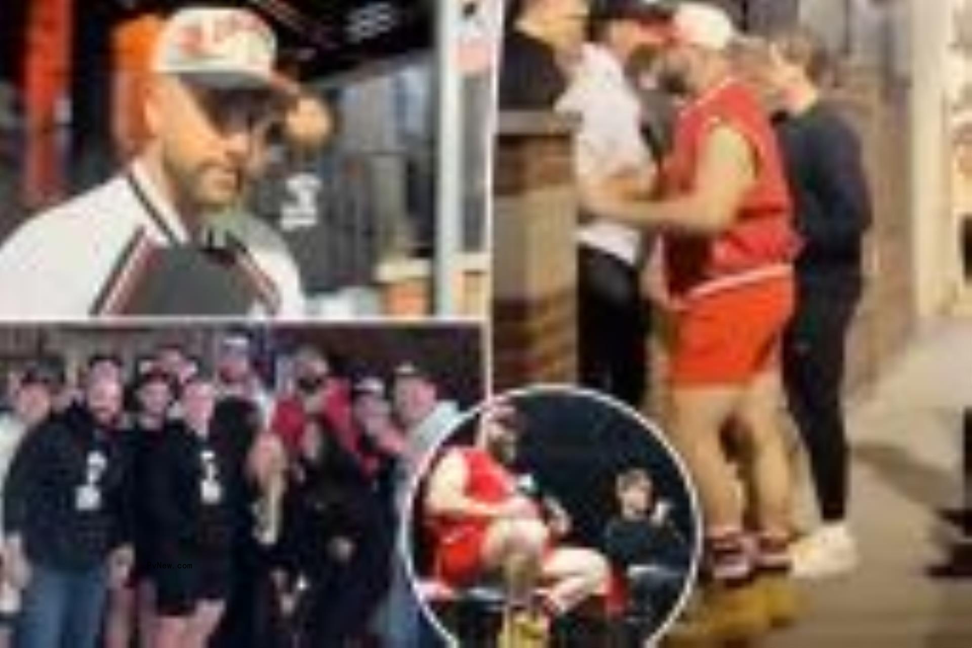 A composite of images of Jason and Travis Kelce at a bar in Cincinnati, Ohio.