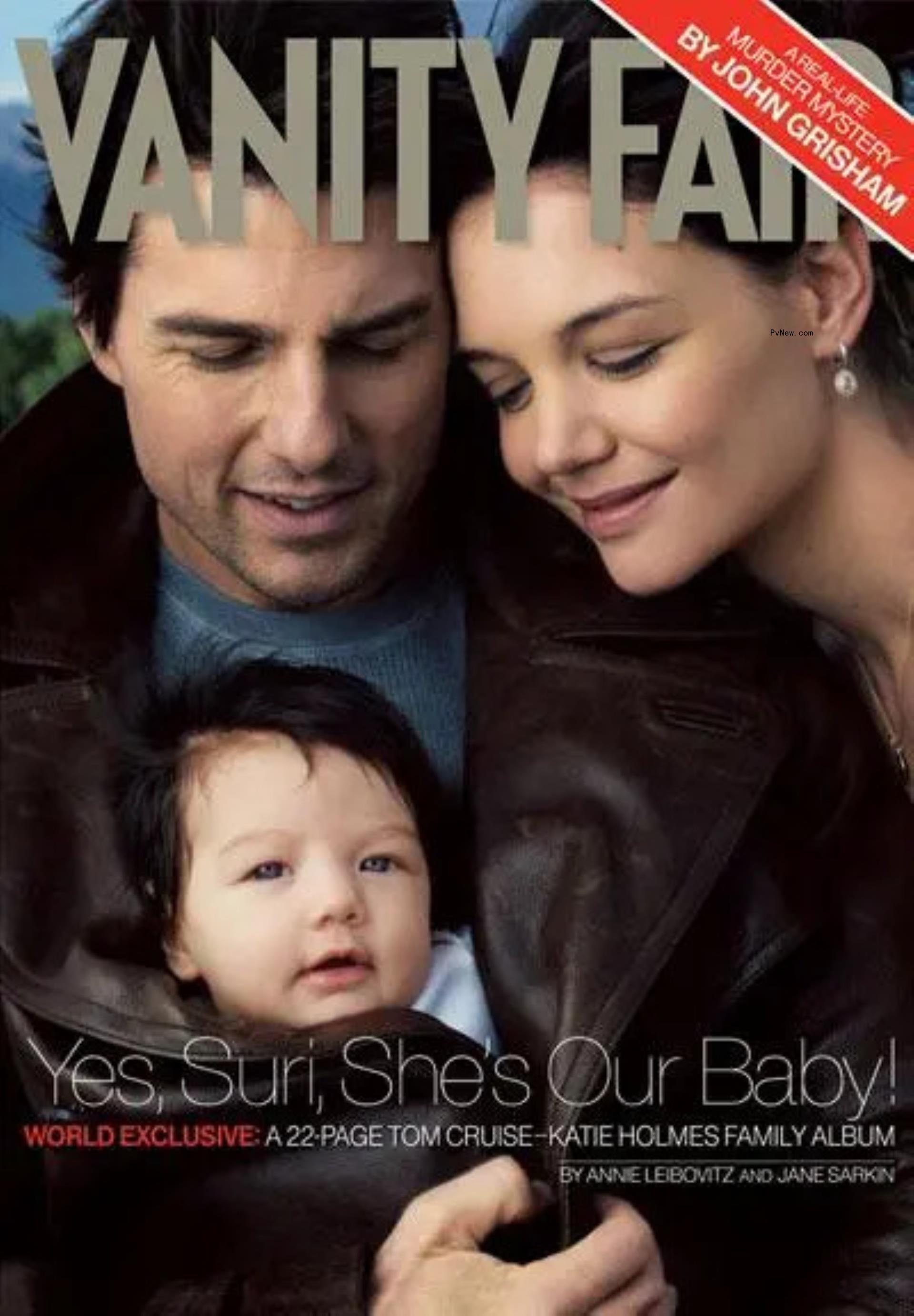 Tom Cruise and Katie Holmes gaze down at baby Suri Cruise on the cover of Vanity Fair magazine.