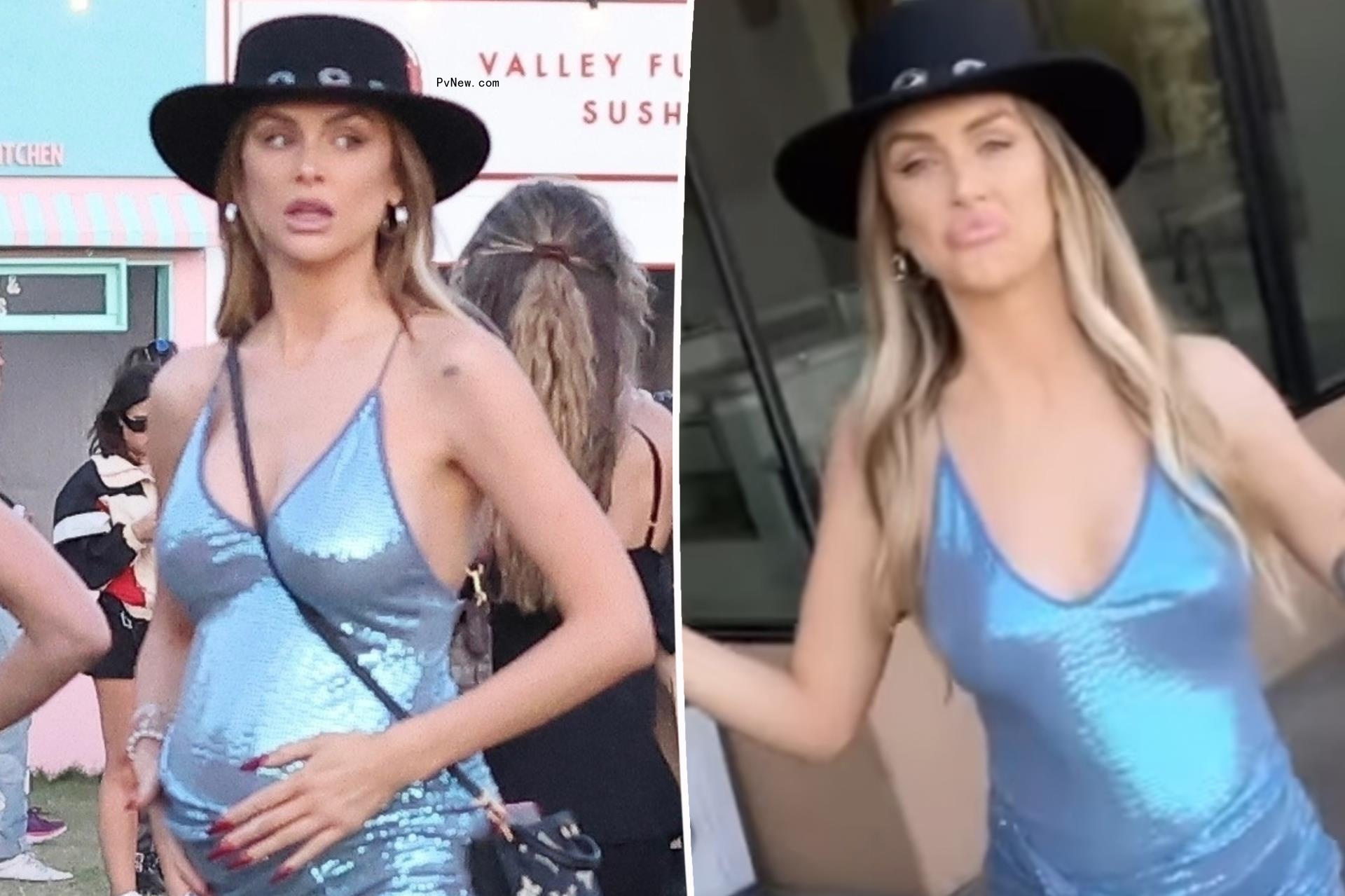 Pregnant Lala Kent shows off baby bump in sparkly, short blue dress while partying at Coachella