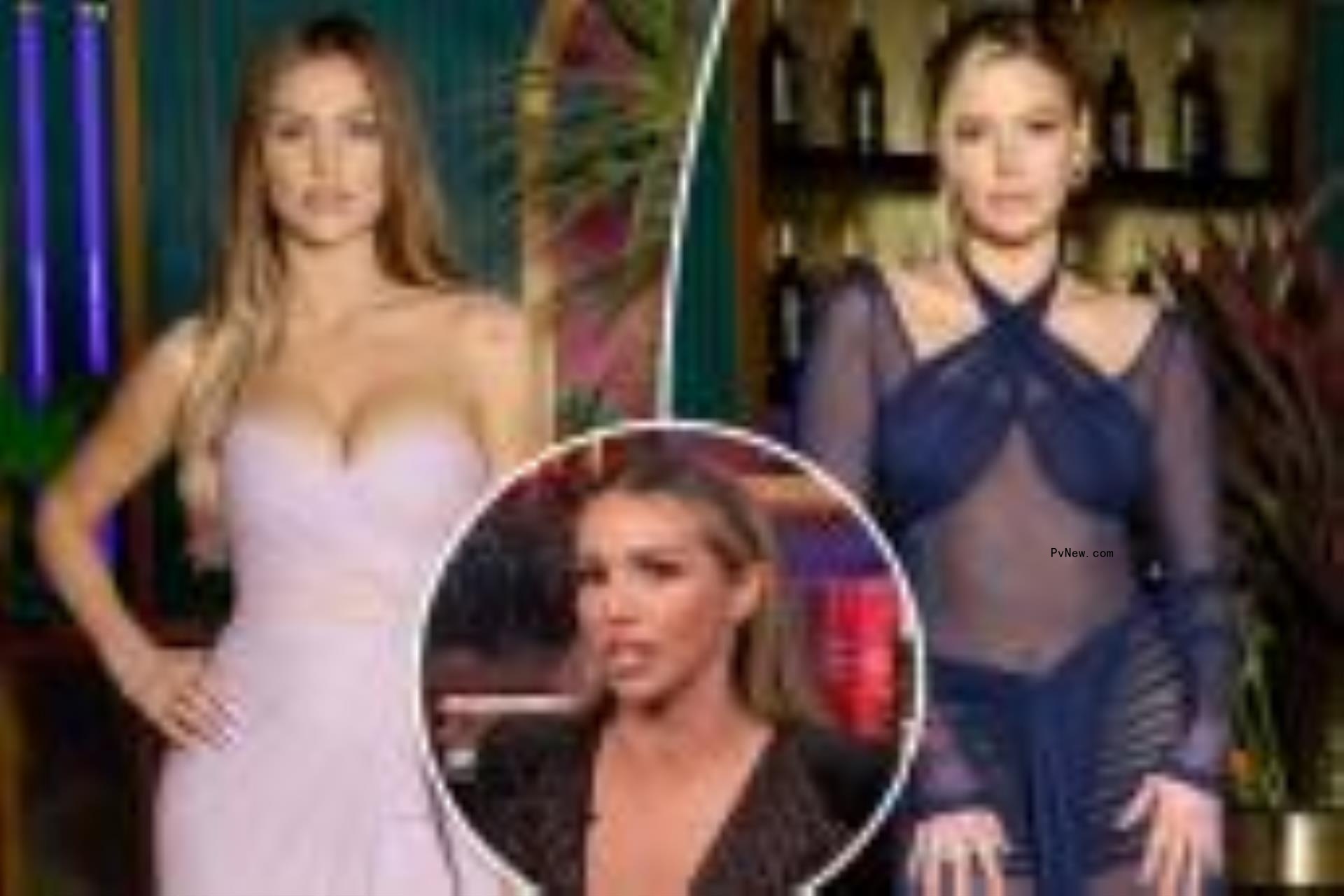 A split photo of Lala Kent posing and Ariana Madix posing and a small photo of Scheana Shay talking