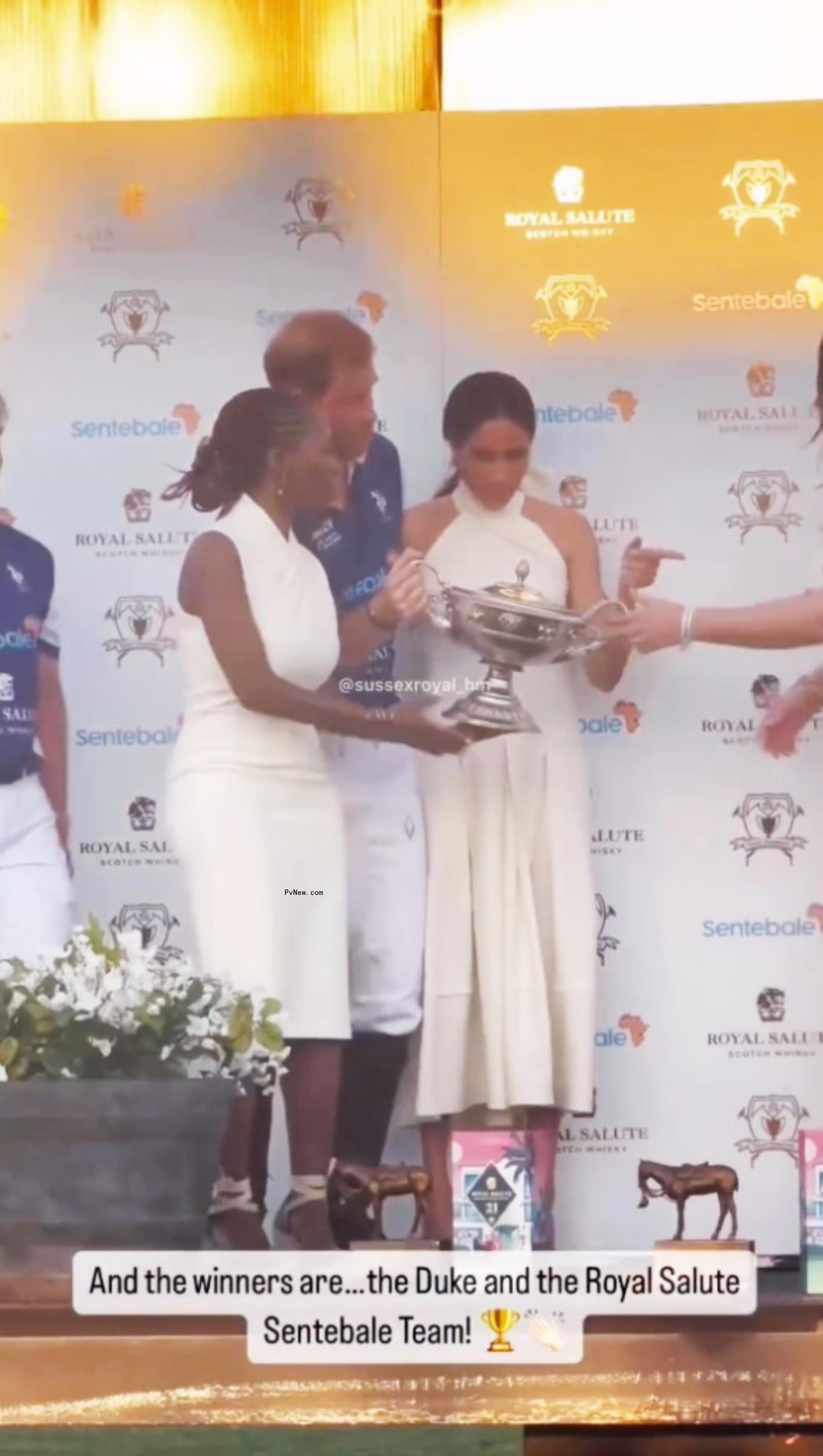Prince Harry and Meghan Markle celebrate his win at a polo match for charity in April 2024