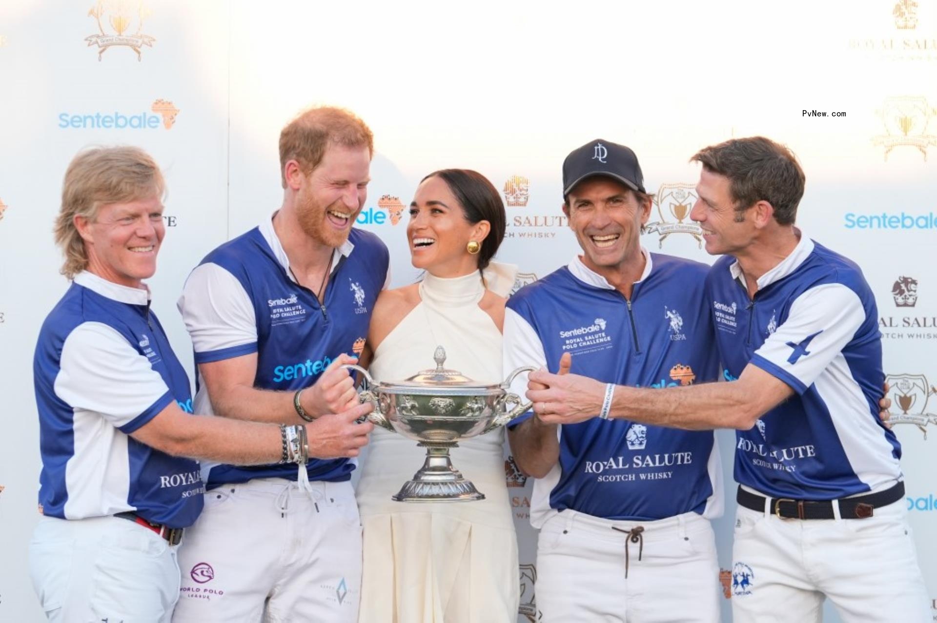 Prince Harry and Meghan Markle celebrate his win at a polo match for charity in April 2024