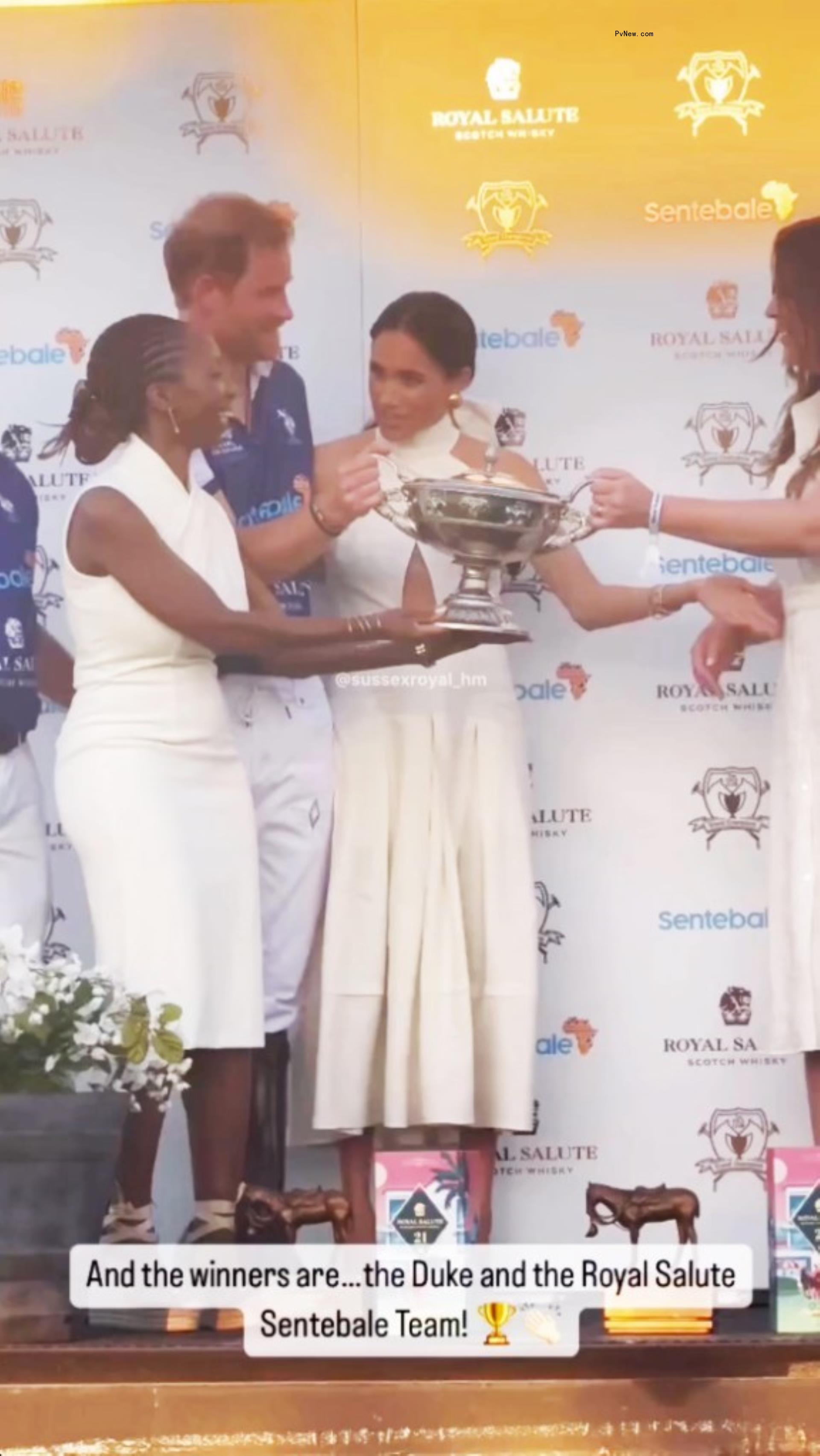 Prince Harry and Meghan Markle celebrate his win at a polo match for charity in April 2024