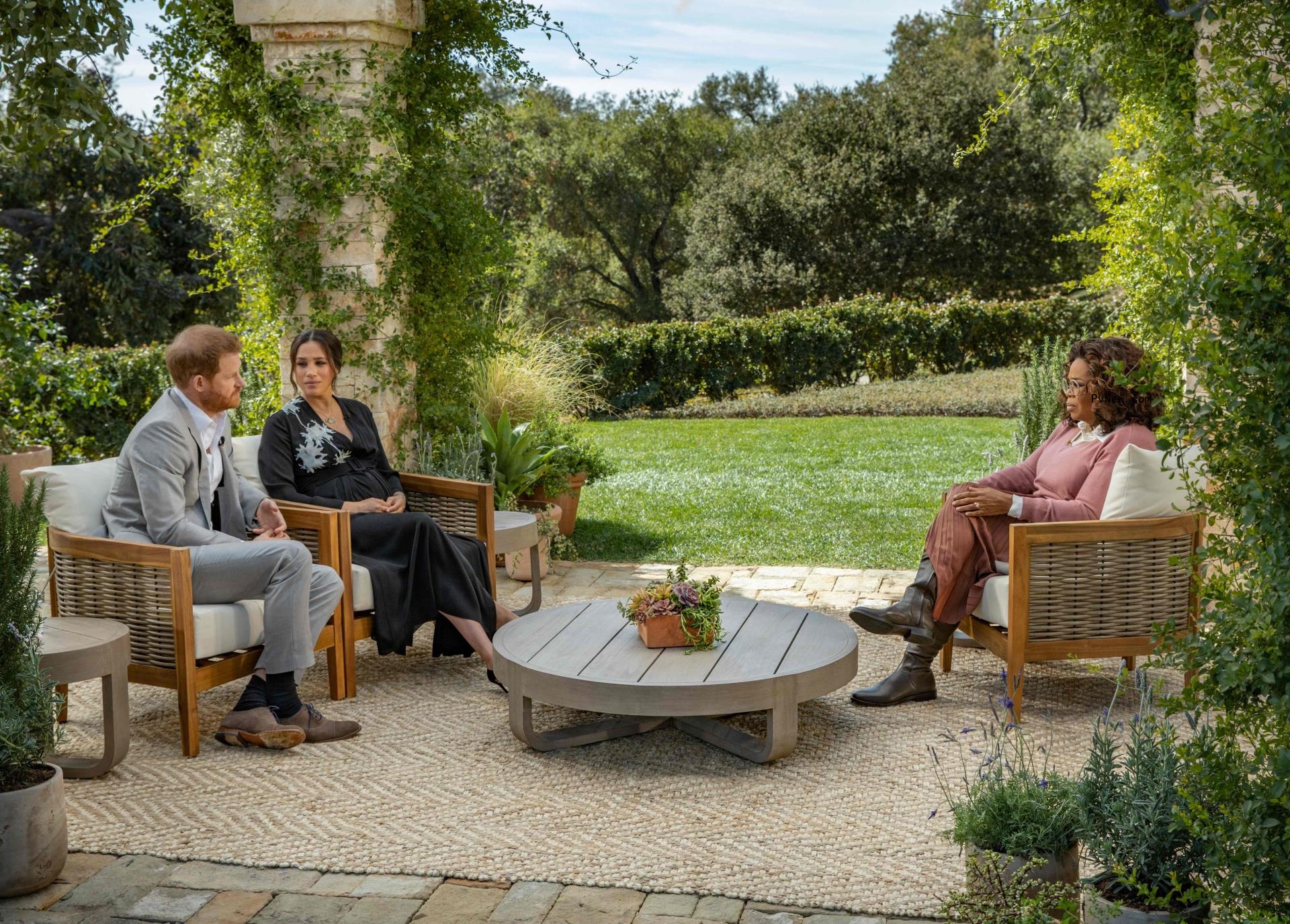 Prince Harry and Meghan Markle during an Oprah Winfrey interview.