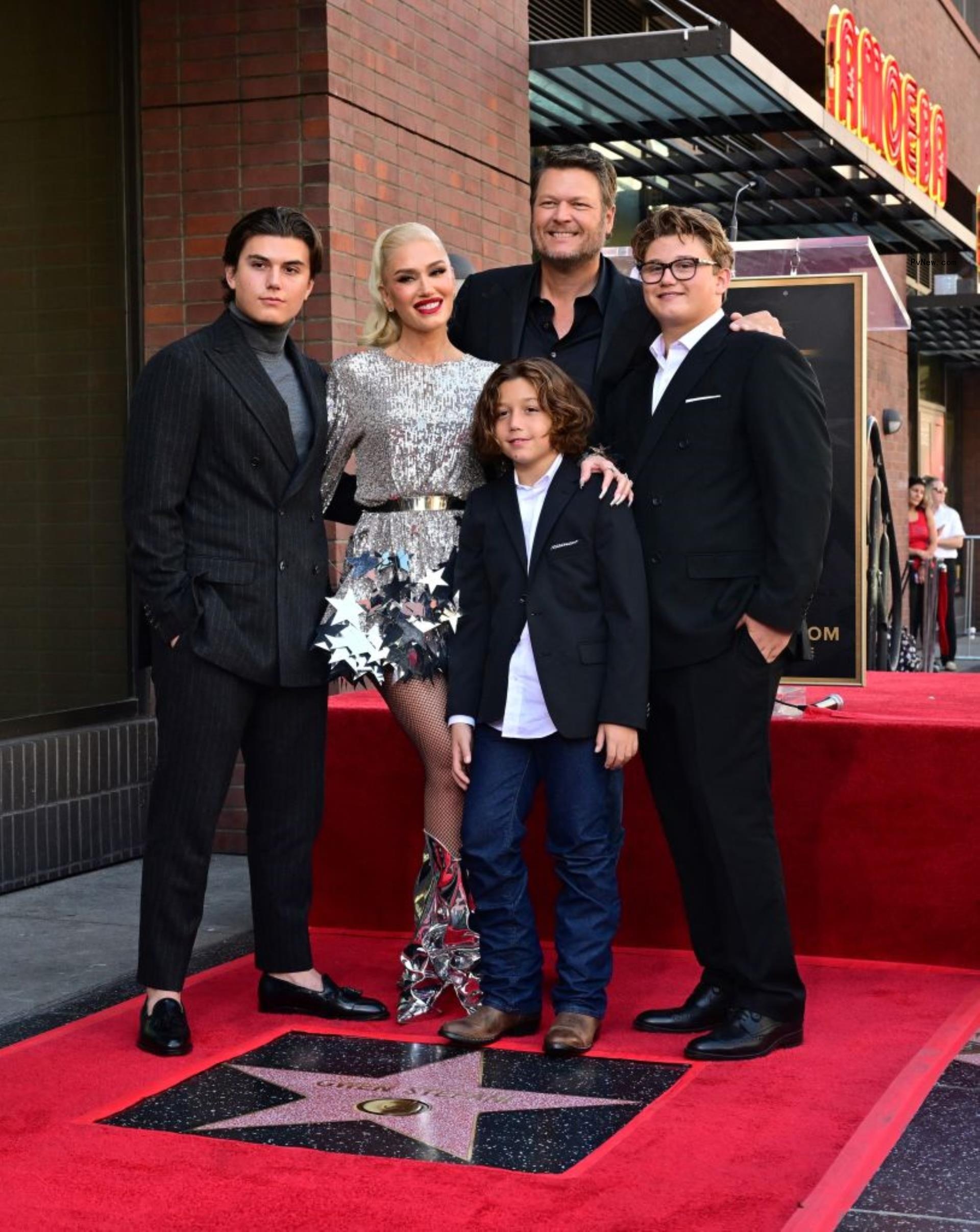 Gwen Stefani with kids and Blake Shelton at Hollywood Walk of Fame ceremony