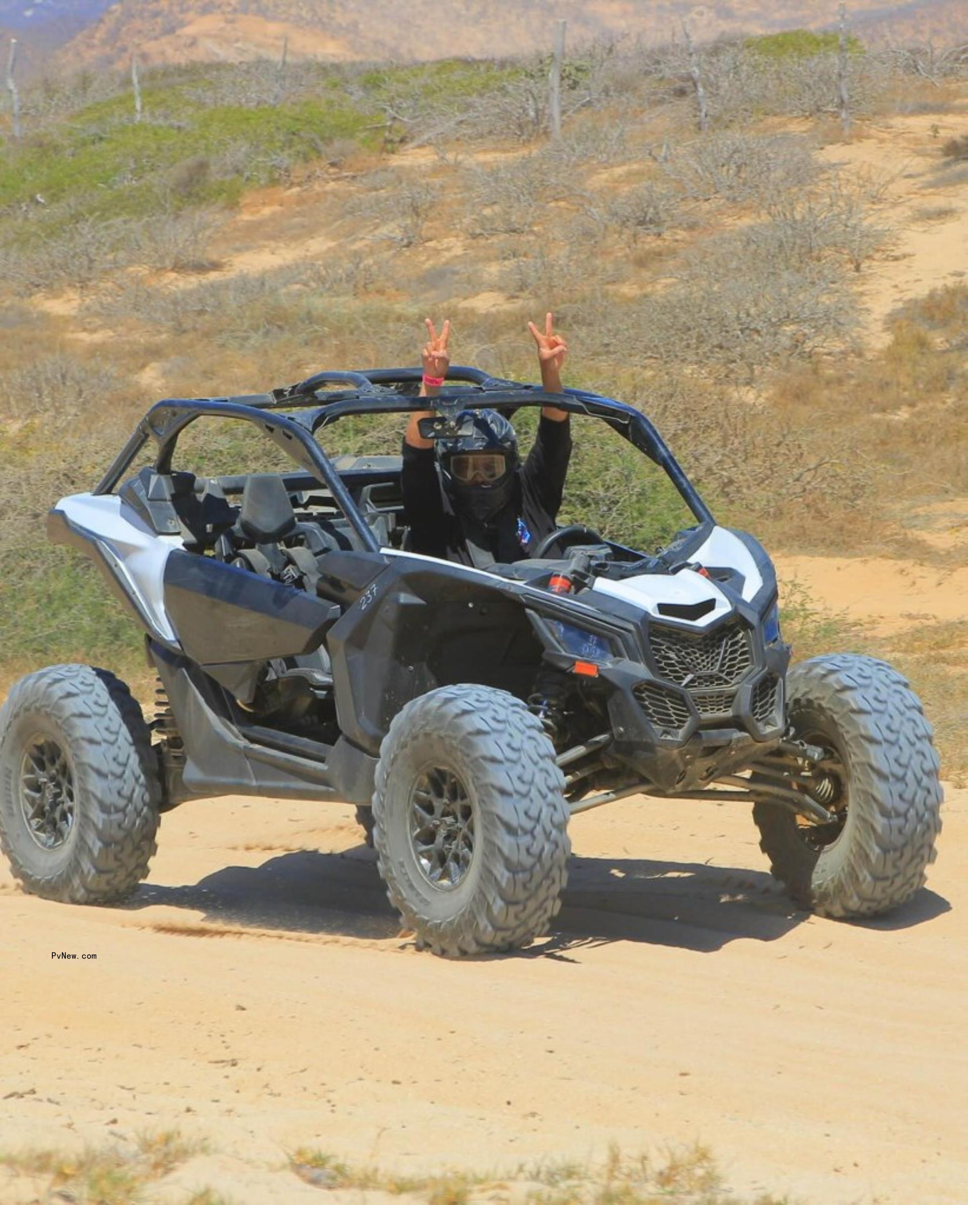 Halle Berry riding in an ATV at Nobu Residences in Mexico.