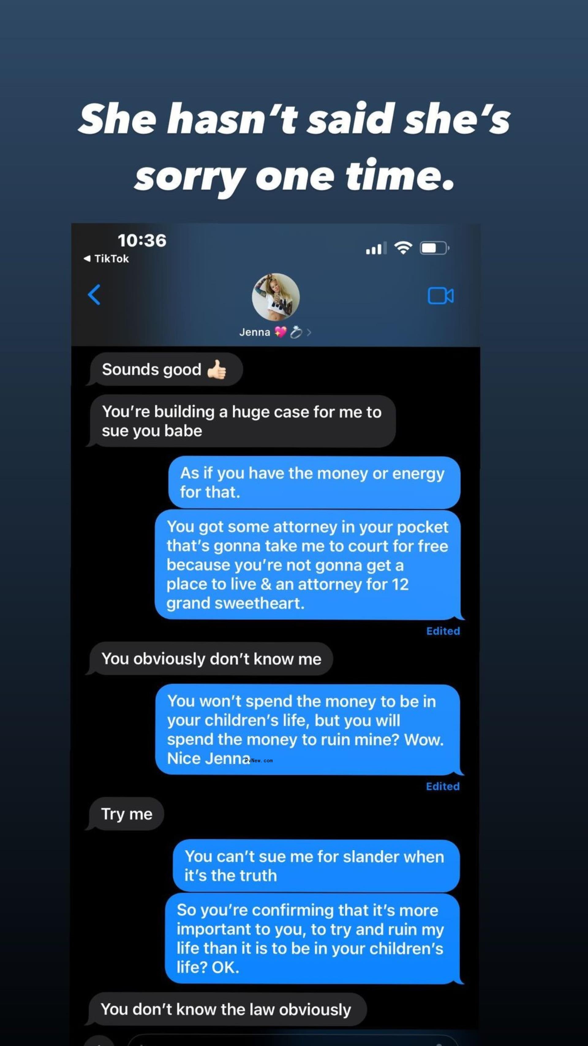 screenshot of alleged text messages between jenna jameson and jessi lawless