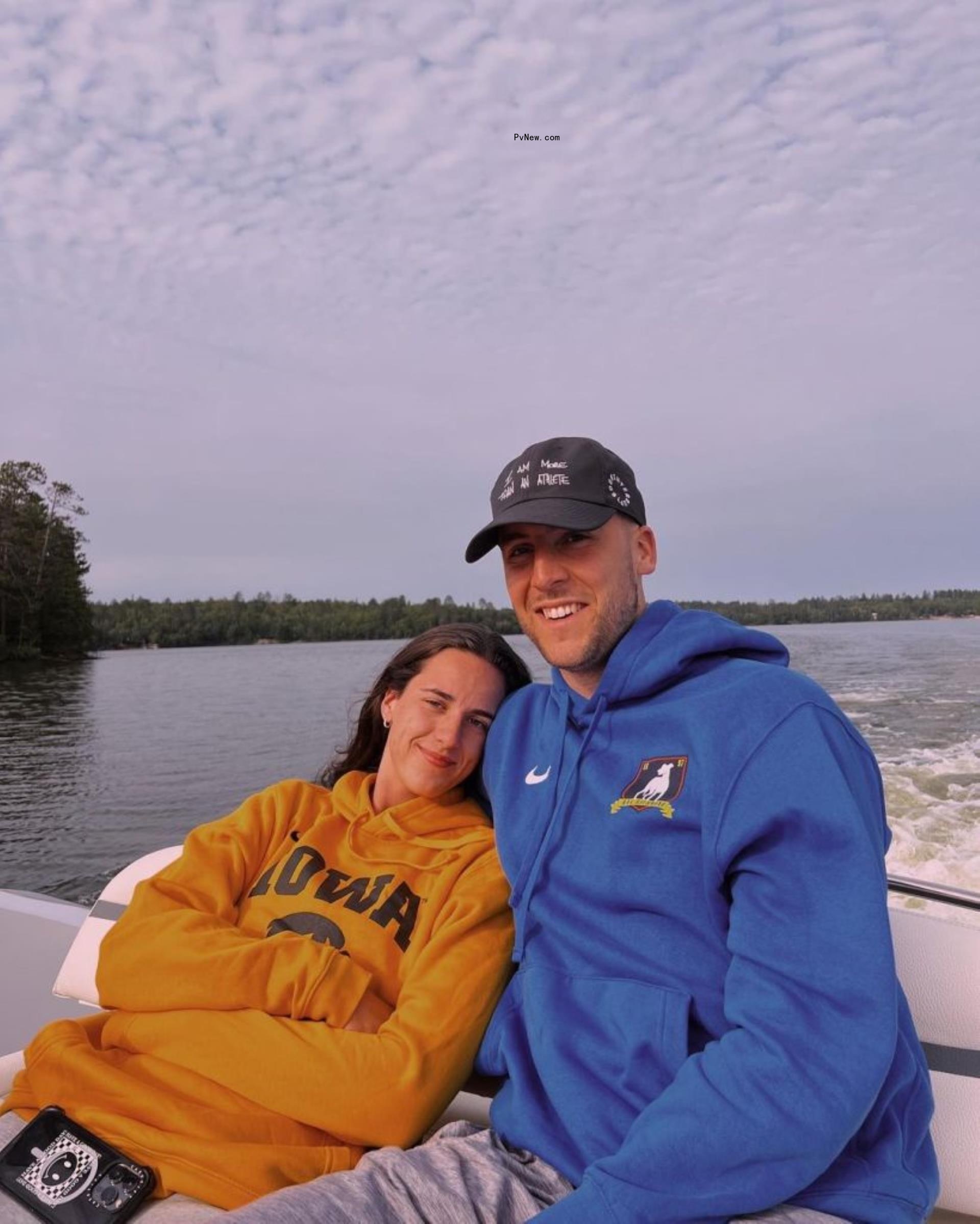 Caitlin Clark and Co<i></i>nnor McCaffrey on a boat.