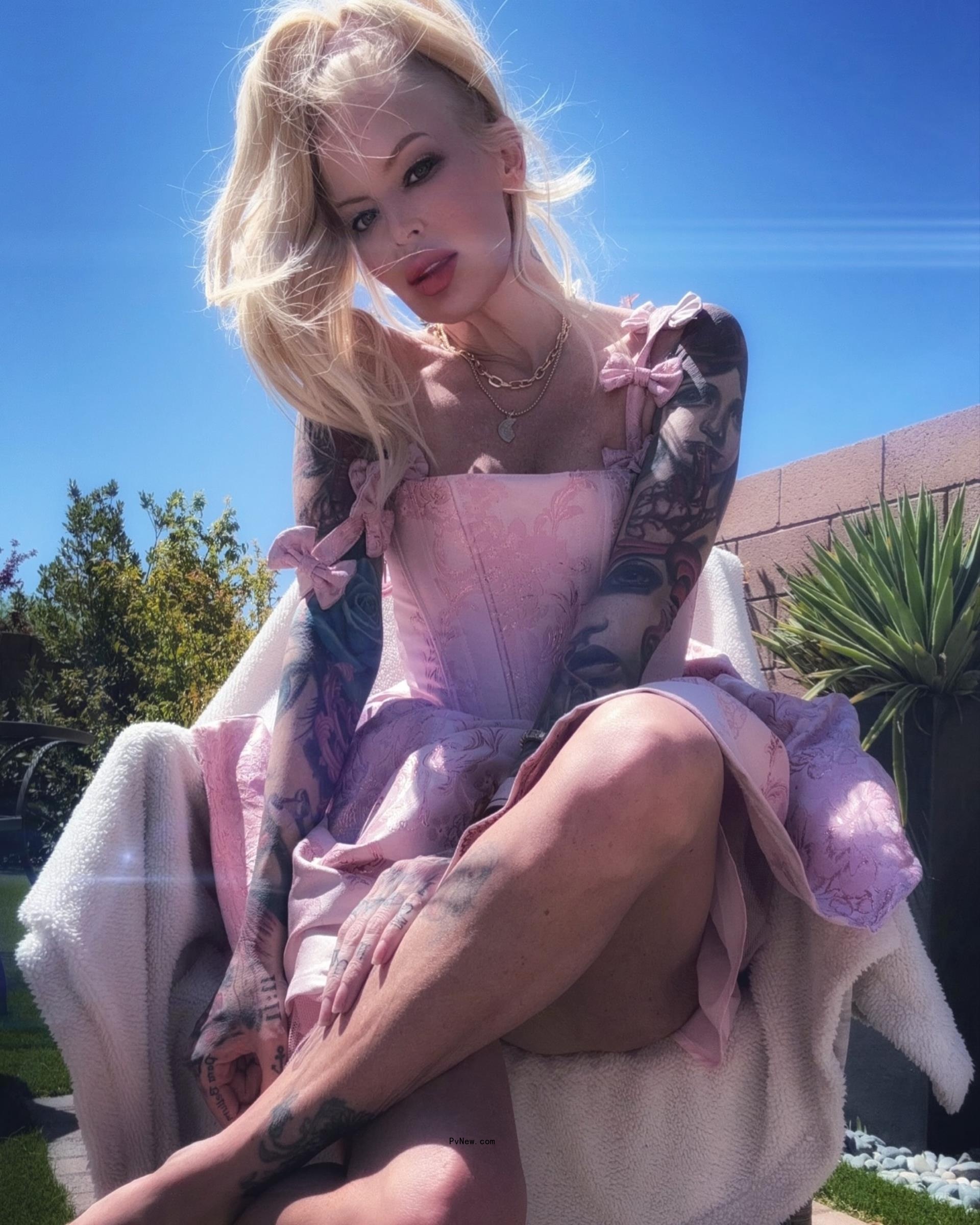 jenna jameson selfie in a pink dress