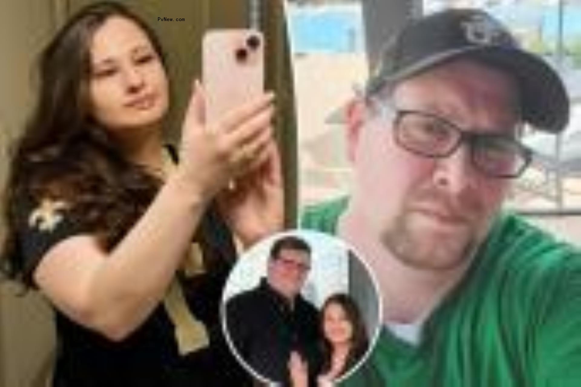 A split photo of a mirror selfie of Gypsy Rose Blanchard, a selfie of Ryan Anderson and a small photo of Ryan Anderson and Gypsy Rose Blanchard posing together